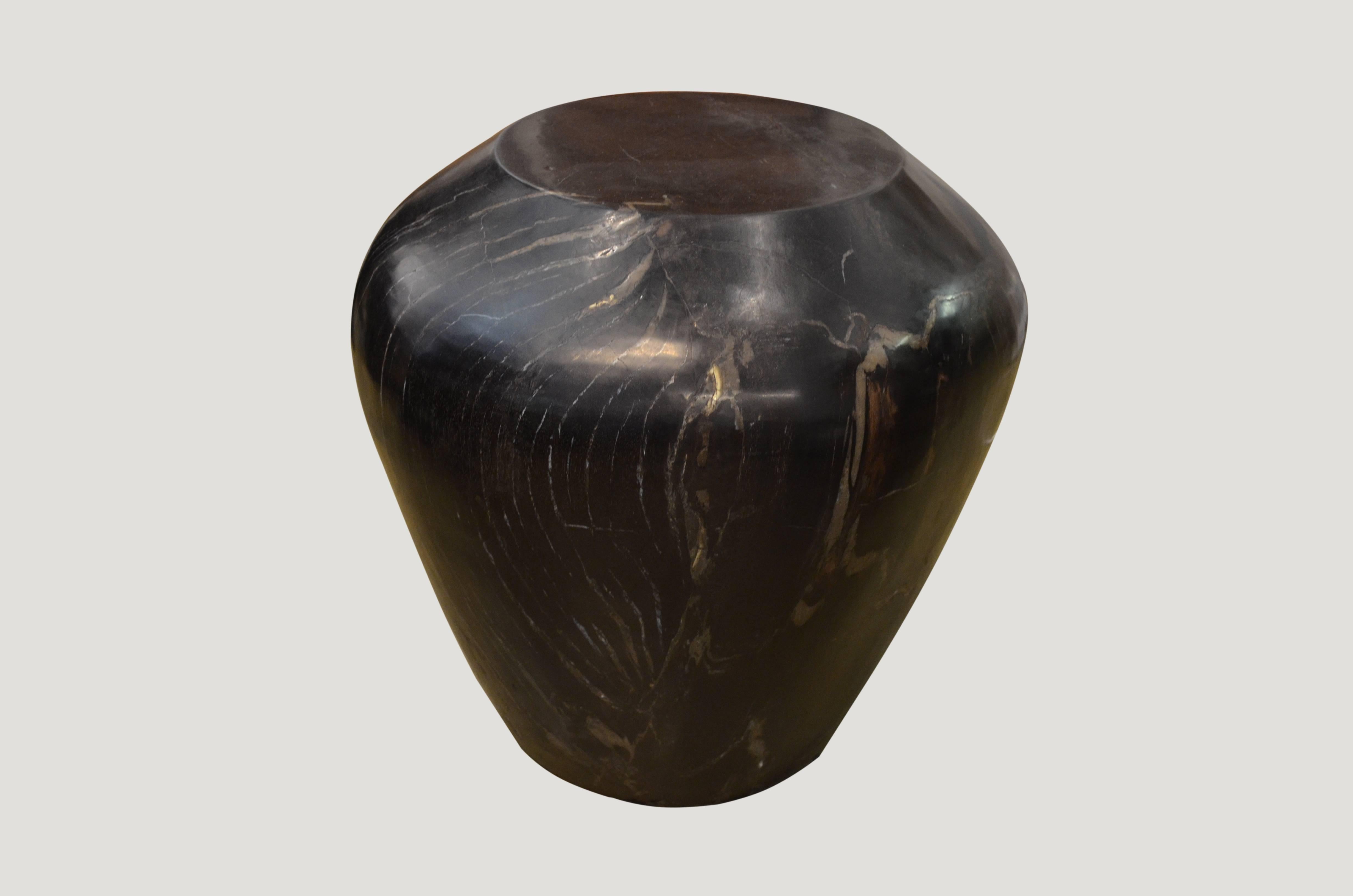 Super smooth carved petrified wood drum shape side table. We only select the best.

We source the highest quality petrified wood available. Each piece is hand selected and highly polished with minimal cracks. Petrified wood is extremely versatile
