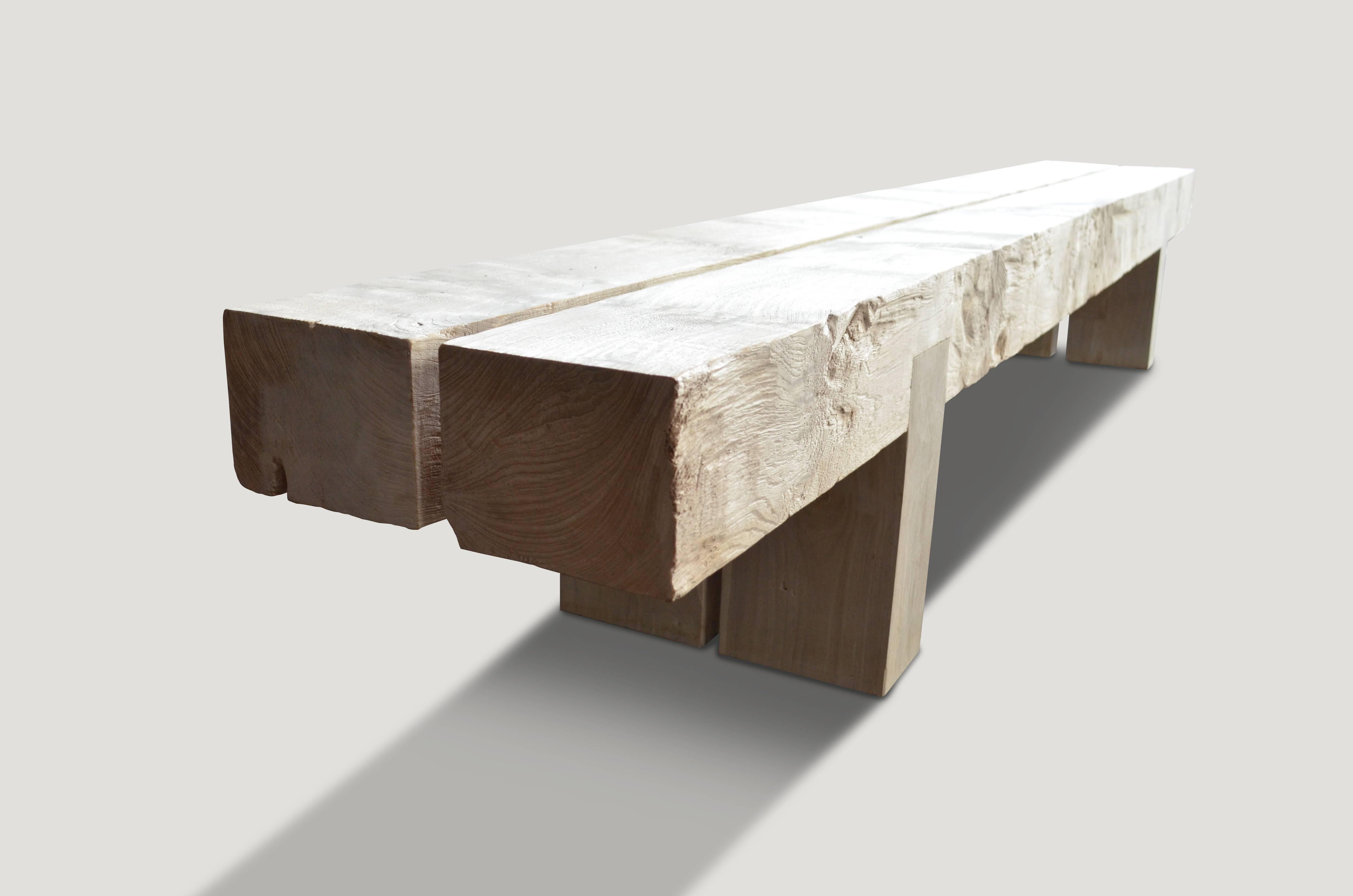 Andrianna Shamaris St. Barts Teak Wood Log Bench In Excellent Condition For Sale In New York, NY
