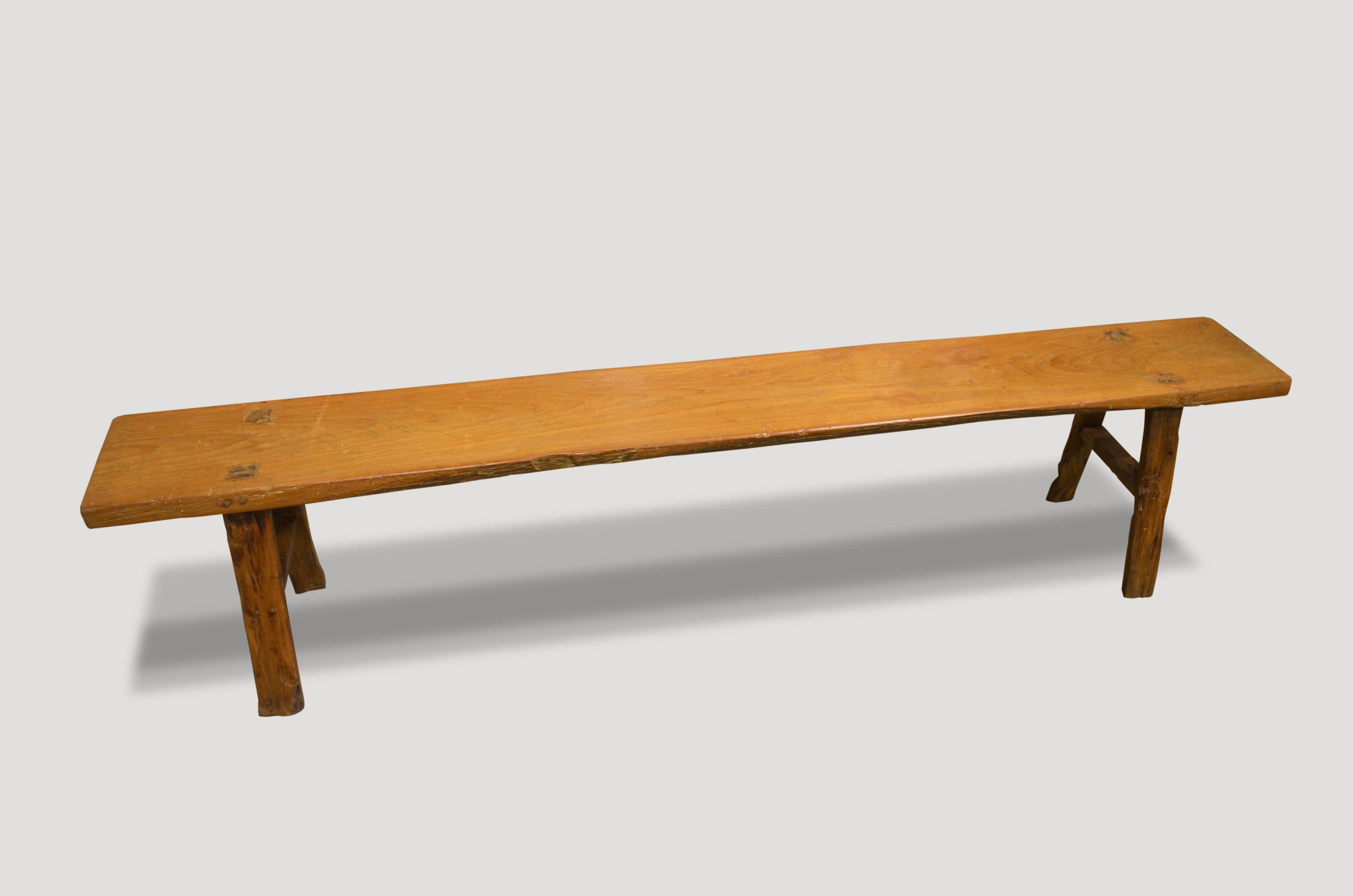 Antique single slab teak wood bench or coffee table. Can also be used as a shelf.

This bench was sourced in the spirit of Wabi-sabi, a Japanese philosophy that beauty can be found in imperfection and impermanence. It’s a beauty of things modest and