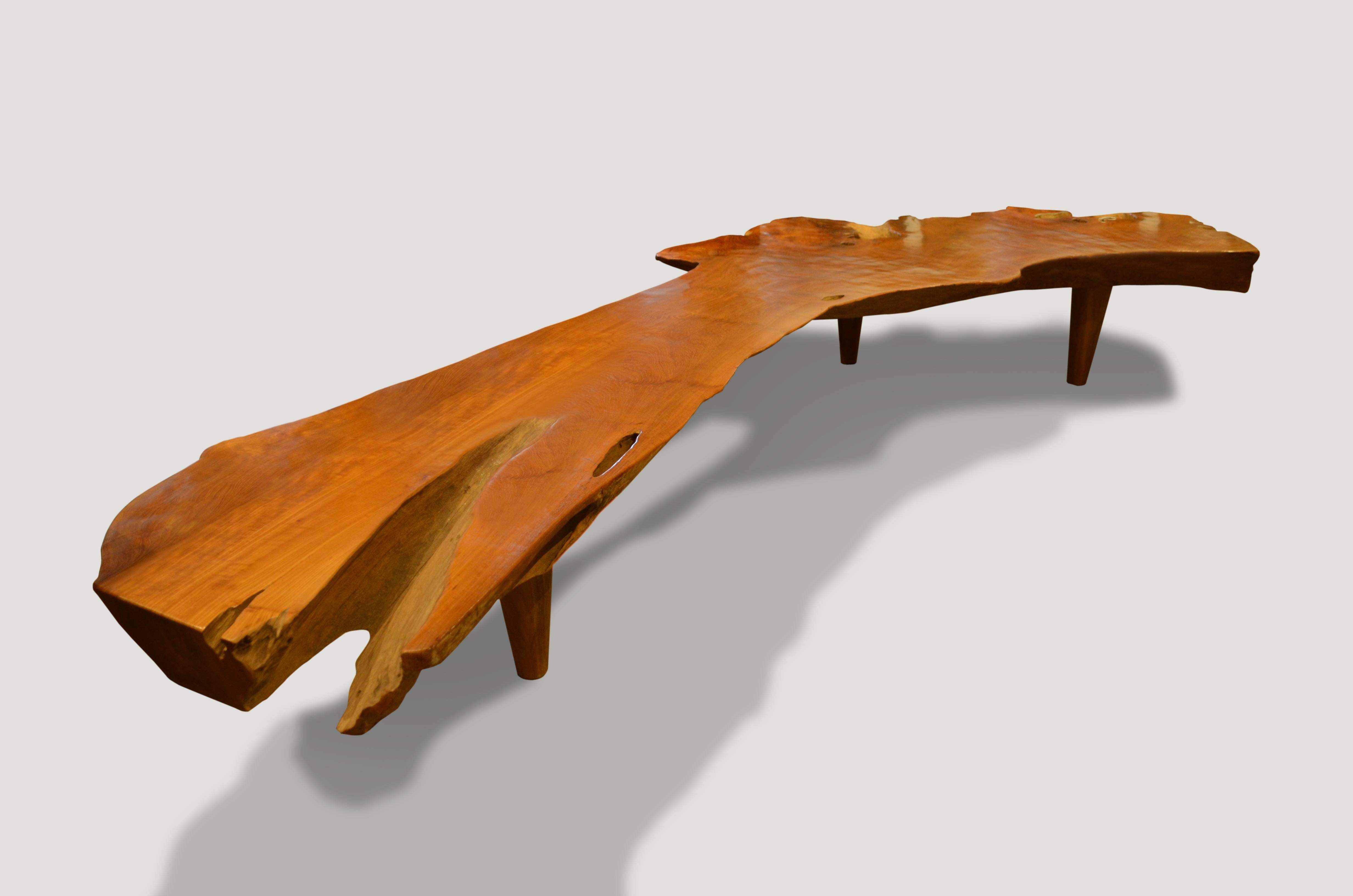 Organic Modern Andrianna Shamaris Single Slab Teak Wood Coffee Table or Bench