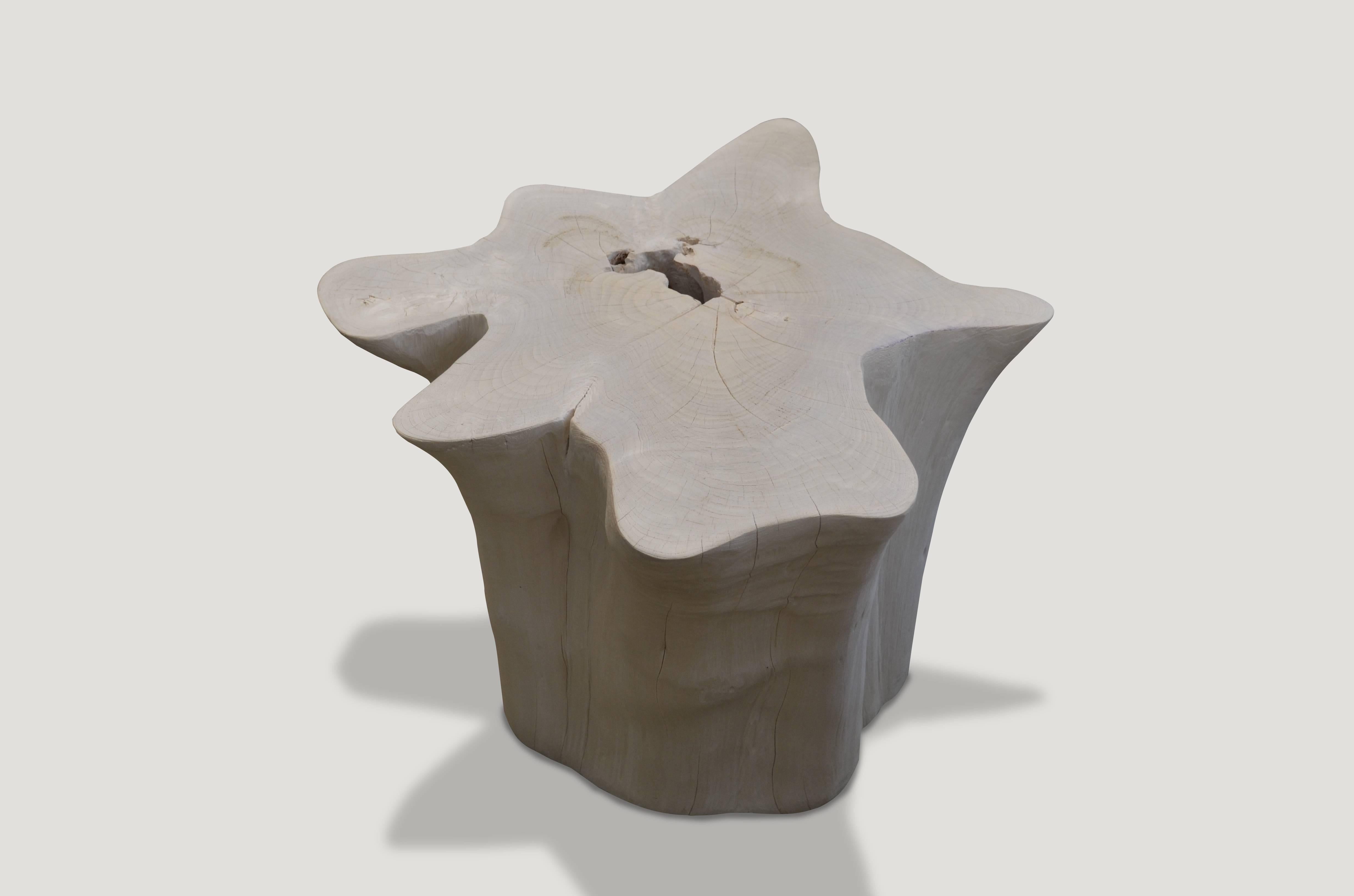 Reclaimed teak bleached and cut into a star shape. We have a large collection that can be joined like a puzzle for a large coffee table. A slight graduation from the bottom to the top.