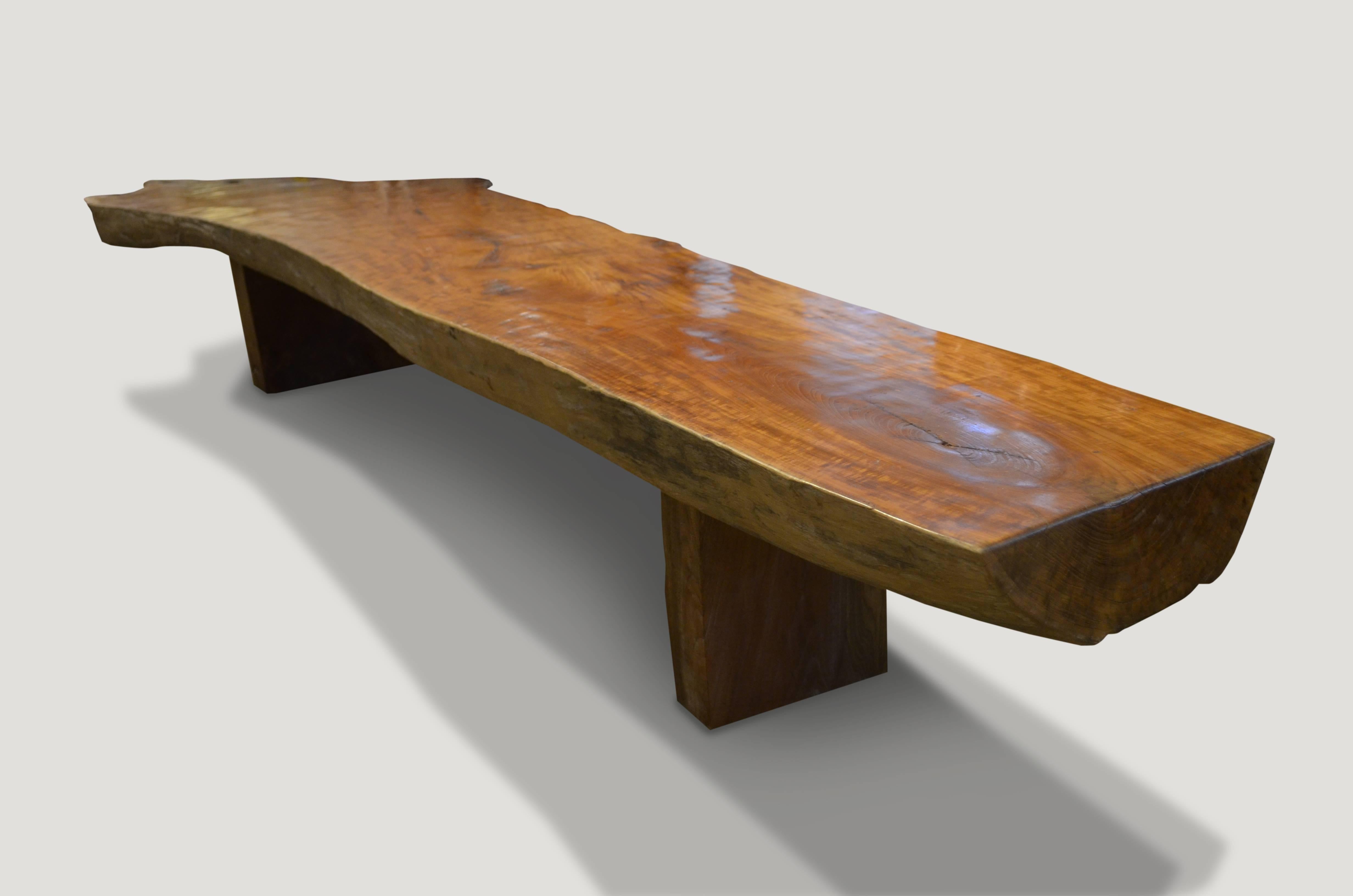 Organic Modern Andrianna Shamaris Single Slab Teak Wood Coffee Table or Bench