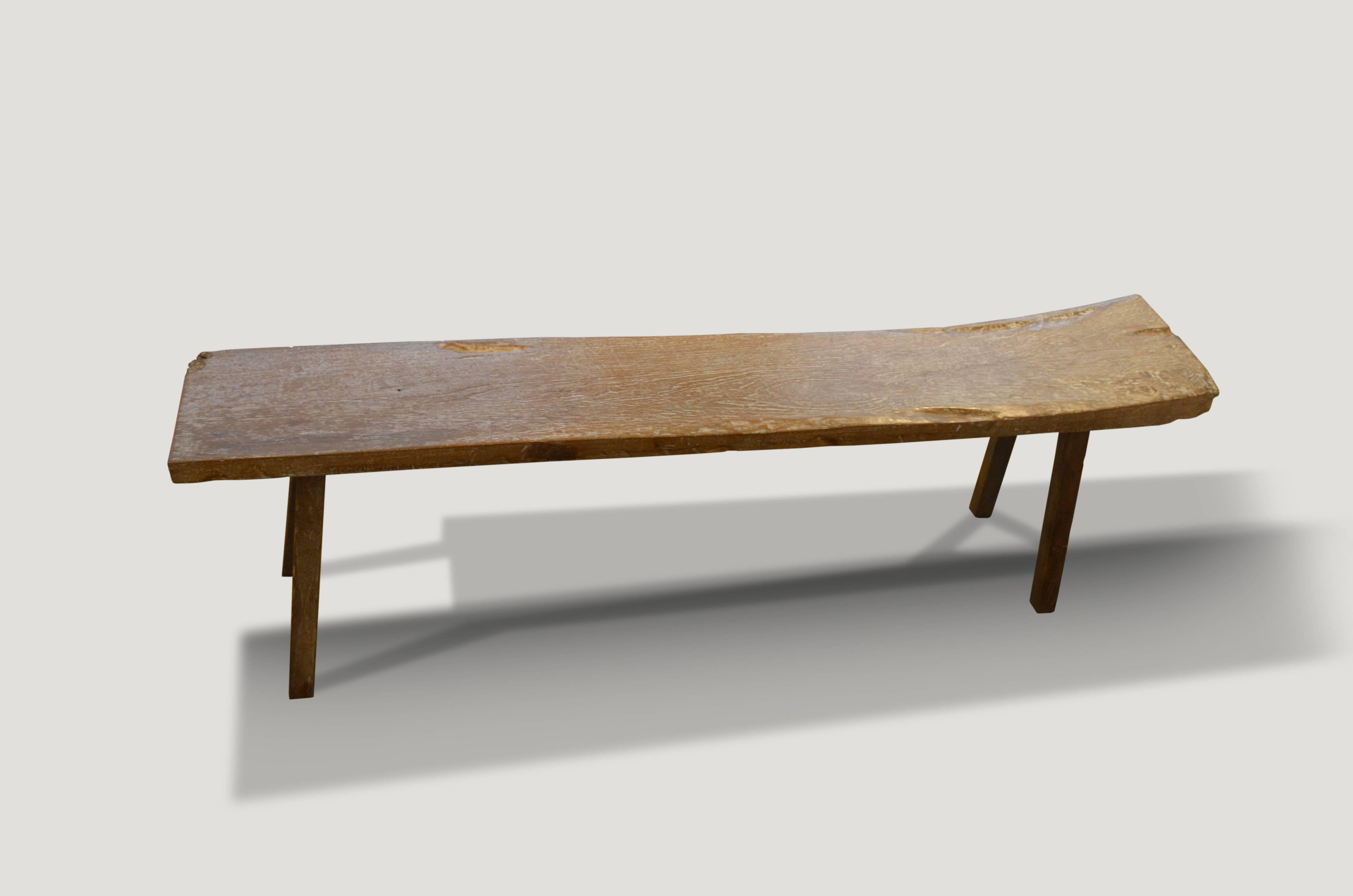 Antique 2” single slab, natural aged teak wood bench or shelf.

This bench or shelf was sourced in the spirit of wabi-sabi, a Japanese philosophy that beauty can be found in imperfection and impermanence. It’s a beauty of things modest and humble.