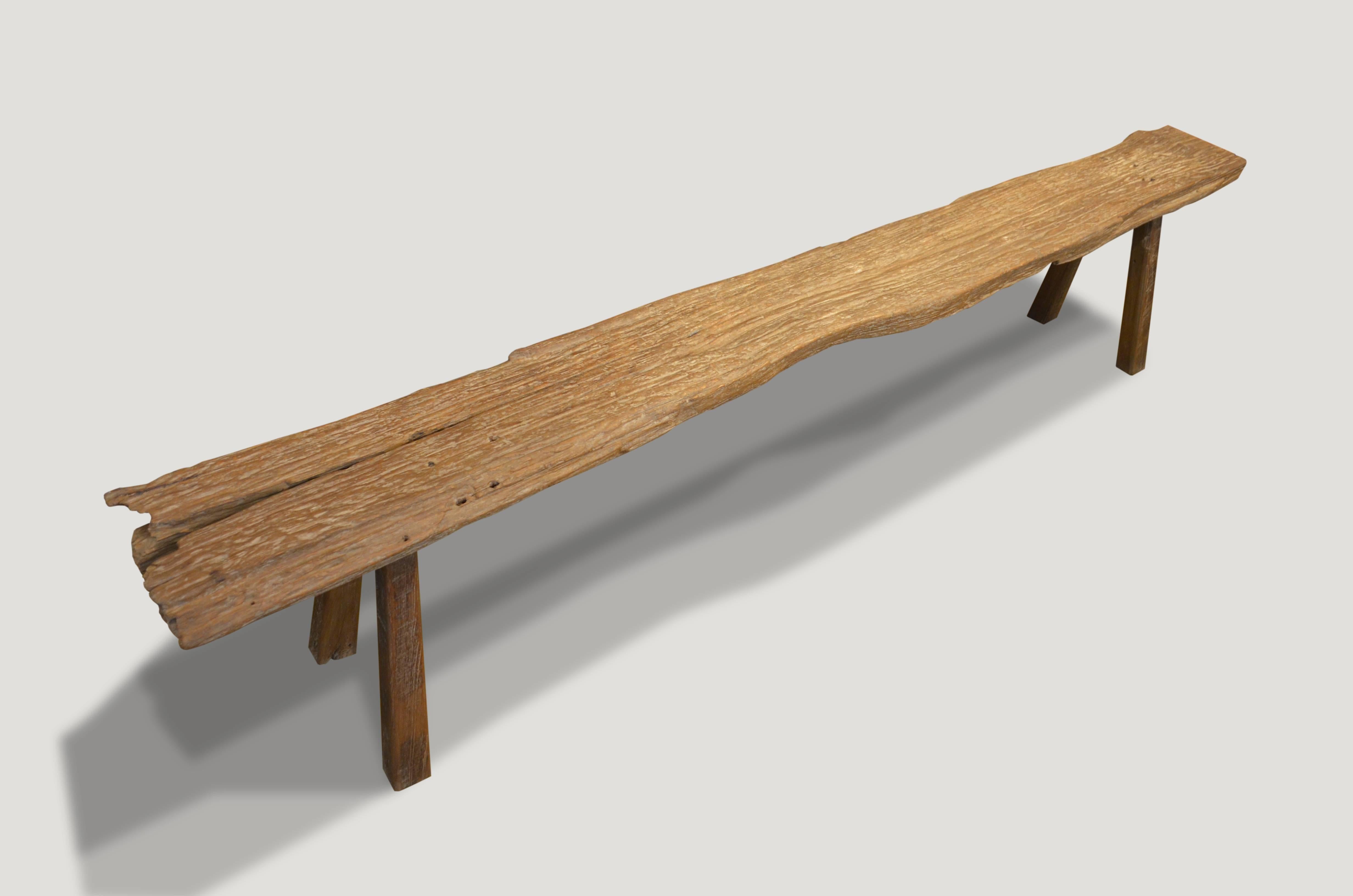 Antique, single slab teak wood bench or shelf with beautiful natural eroded ends.

This bench or shelf was sourced in the spirit of wabi-sabi, a Japanese philosophy that beauty can be found in imperfection and impermanence. It’s a beauty of things