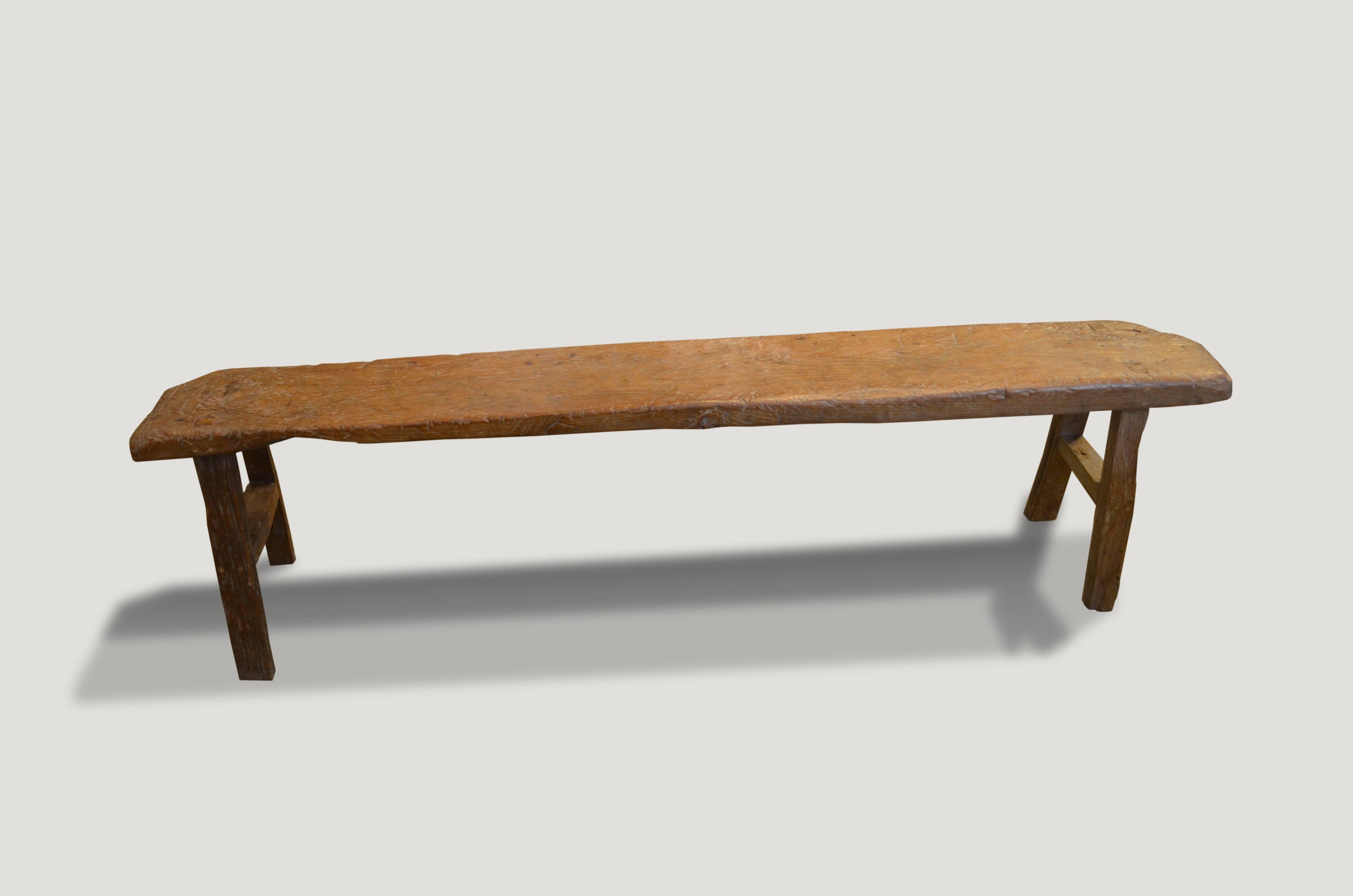 Antique 2” single slab, natural aged teak wood bench or shelf.

This bench or shelf was sourced in the spirit of wabi-sabi, a Japanese philosophy that beauty can be found in imperfection and impermanence. It’s a beauty of things modest and humble.
