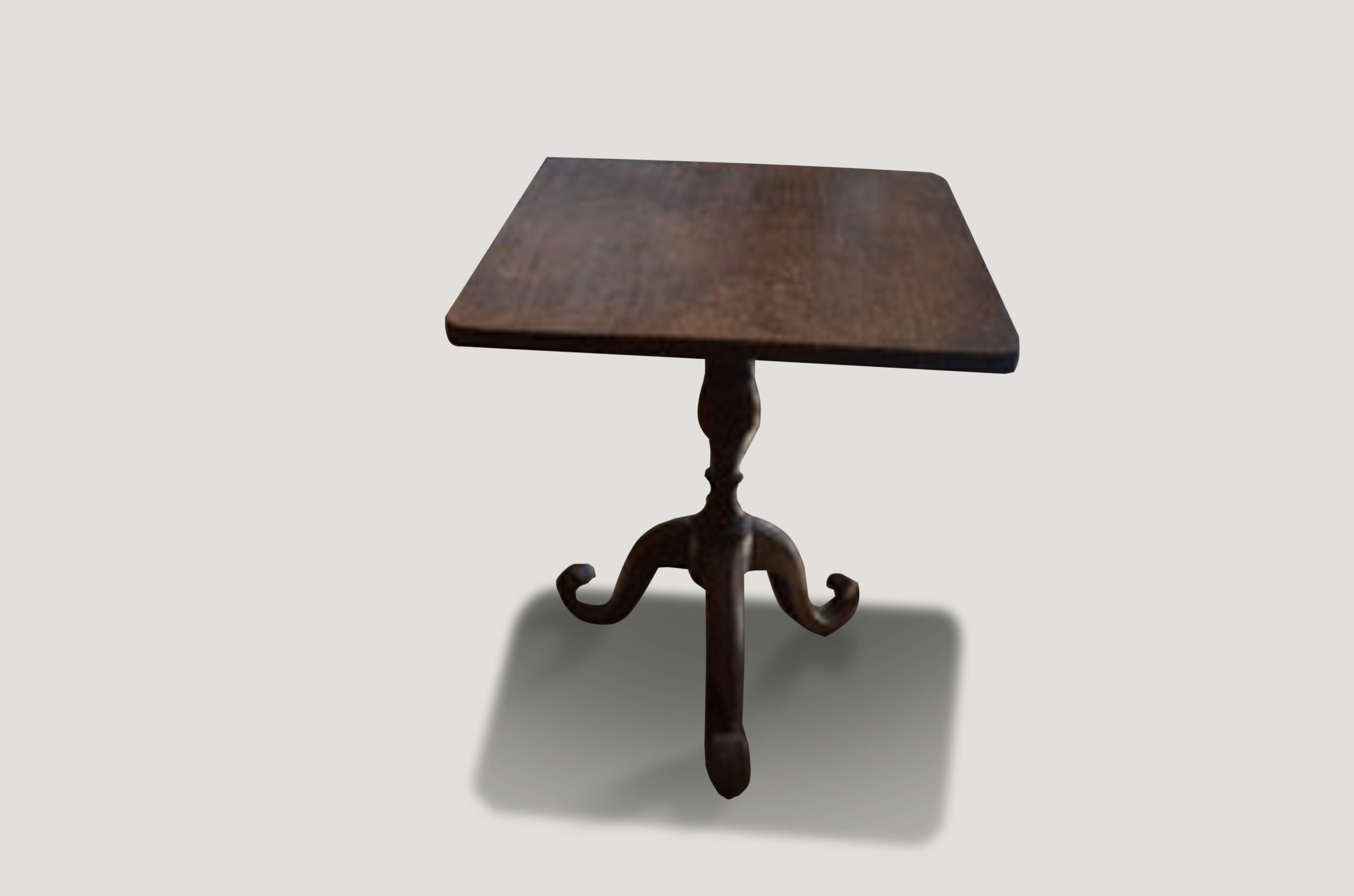 Primitive Andrianna Shamaris Hand-Carved Antique Teak Wood Side Table For Sale