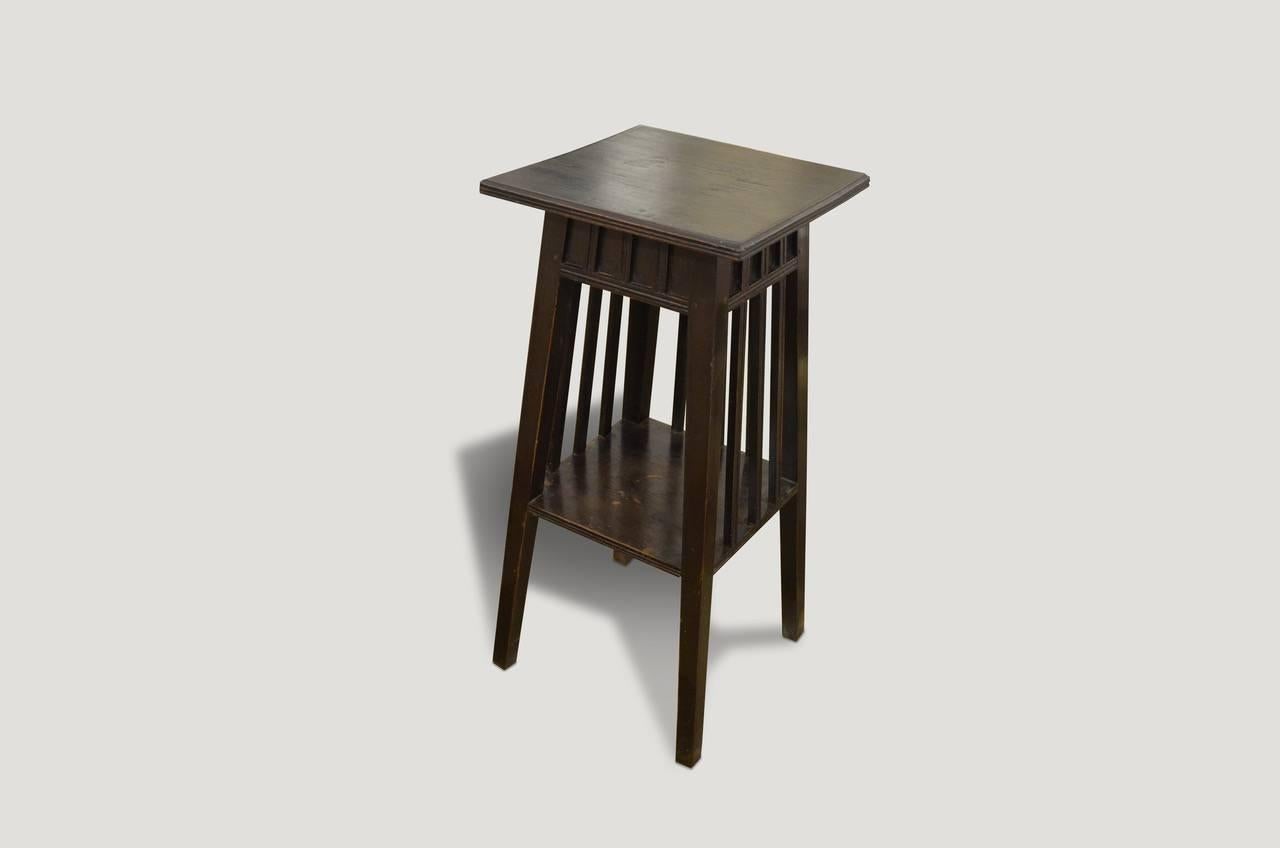 Antique side table with hand-carved teak wood bevelled top and shelf.

This side table was sourced in the spirit of wabi-sabi, a Japanese philosophy that beauty can be found in imperfection and impermanence. It’s a beauty of things modest and