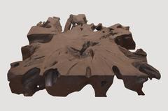 Triple Burnt Coffee Table Floating on Steel Legs
