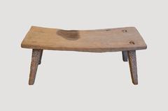 Antique Shell Inlay Teak Bench