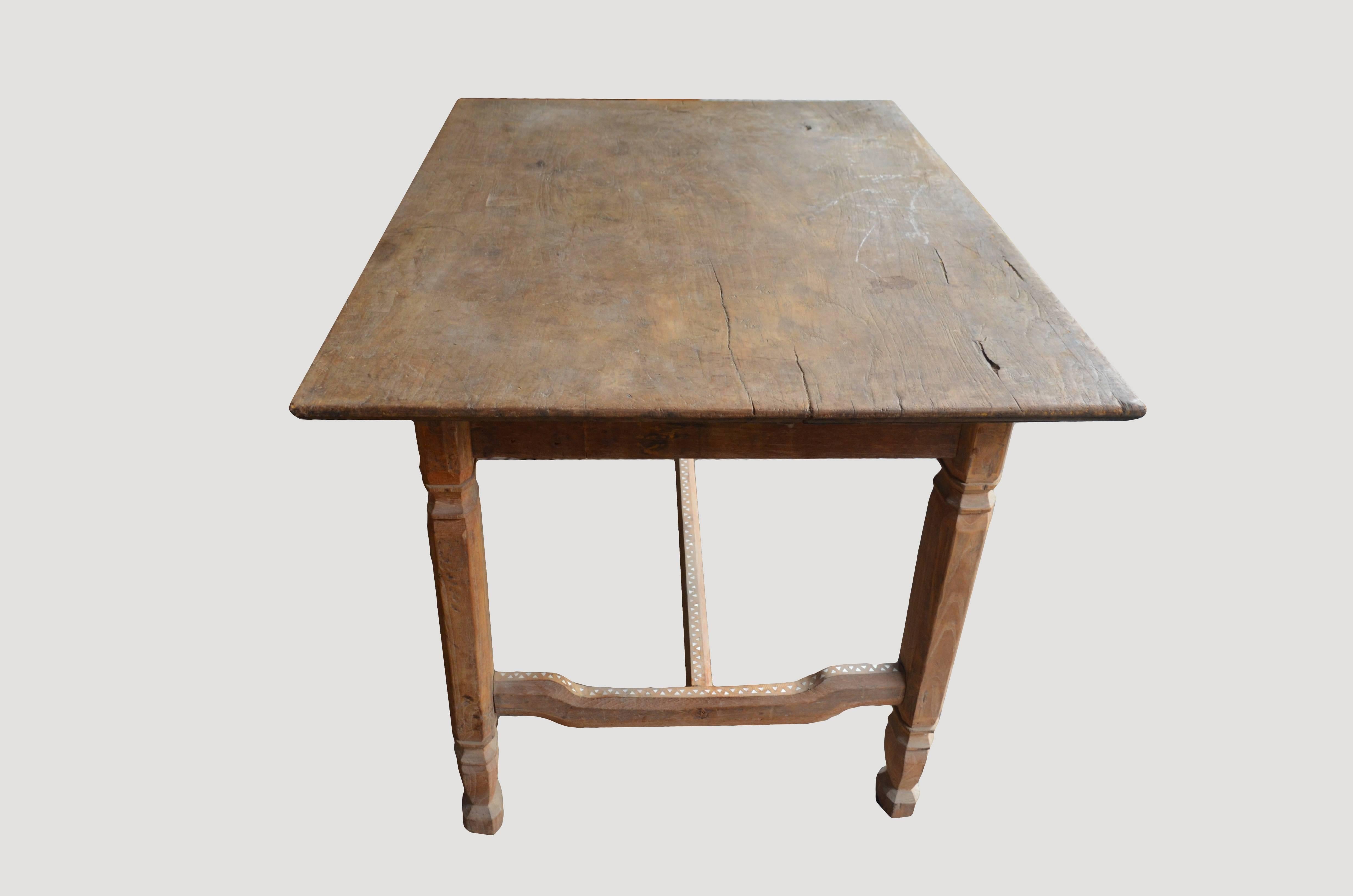 British Colonial Andrianna Shamaris Shell Inlay Teak Wood Table