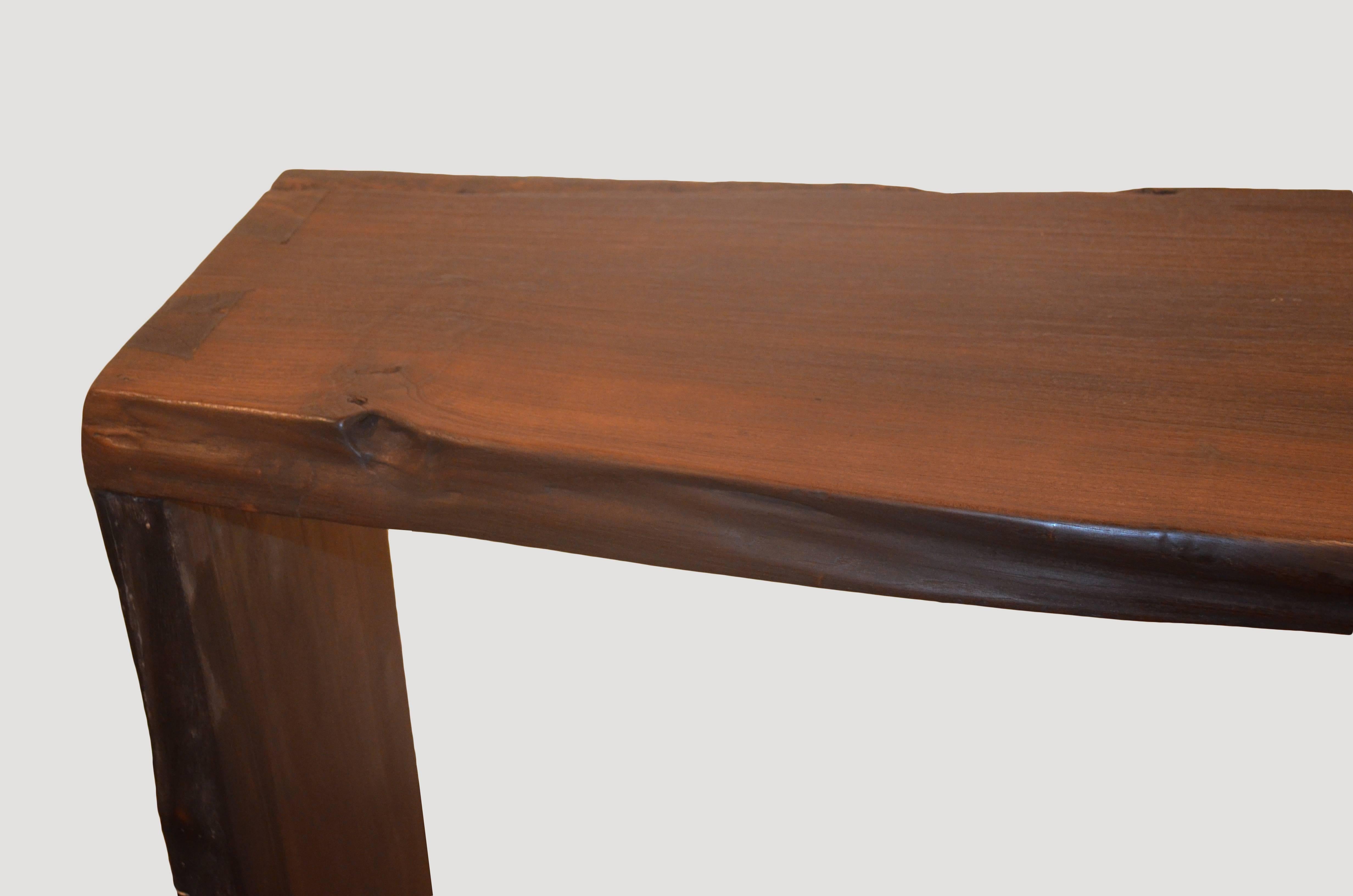 Andrianna Shamaris Single Burnt Teak Wood Console In Excellent Condition For Sale In New York, NY