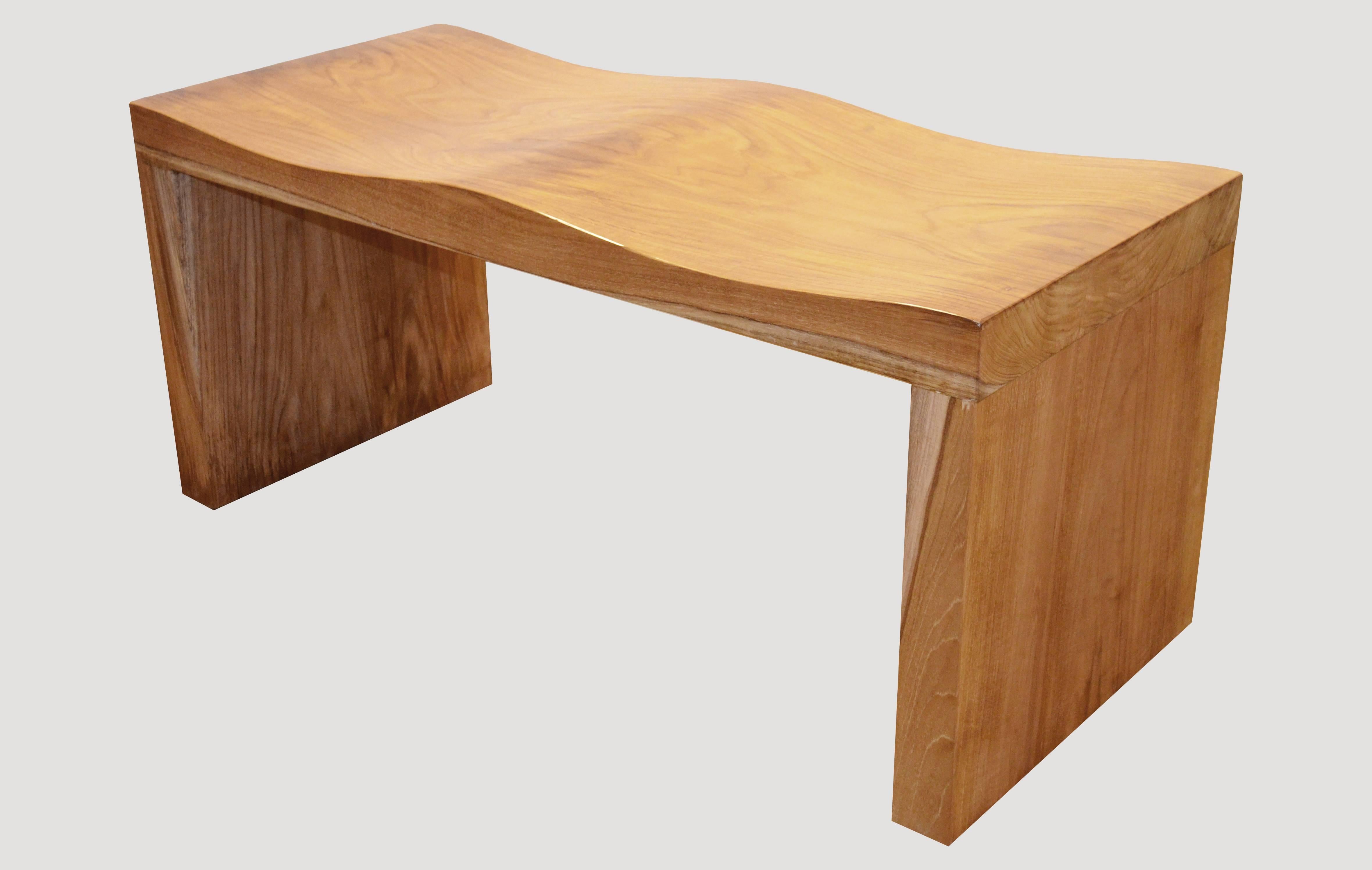 Organic Modern Andrianna Shamaris Natural Teak Wood Wave Bench For Sale