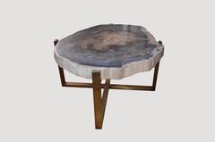 Grey and Beige Petrified Wood Slab Table