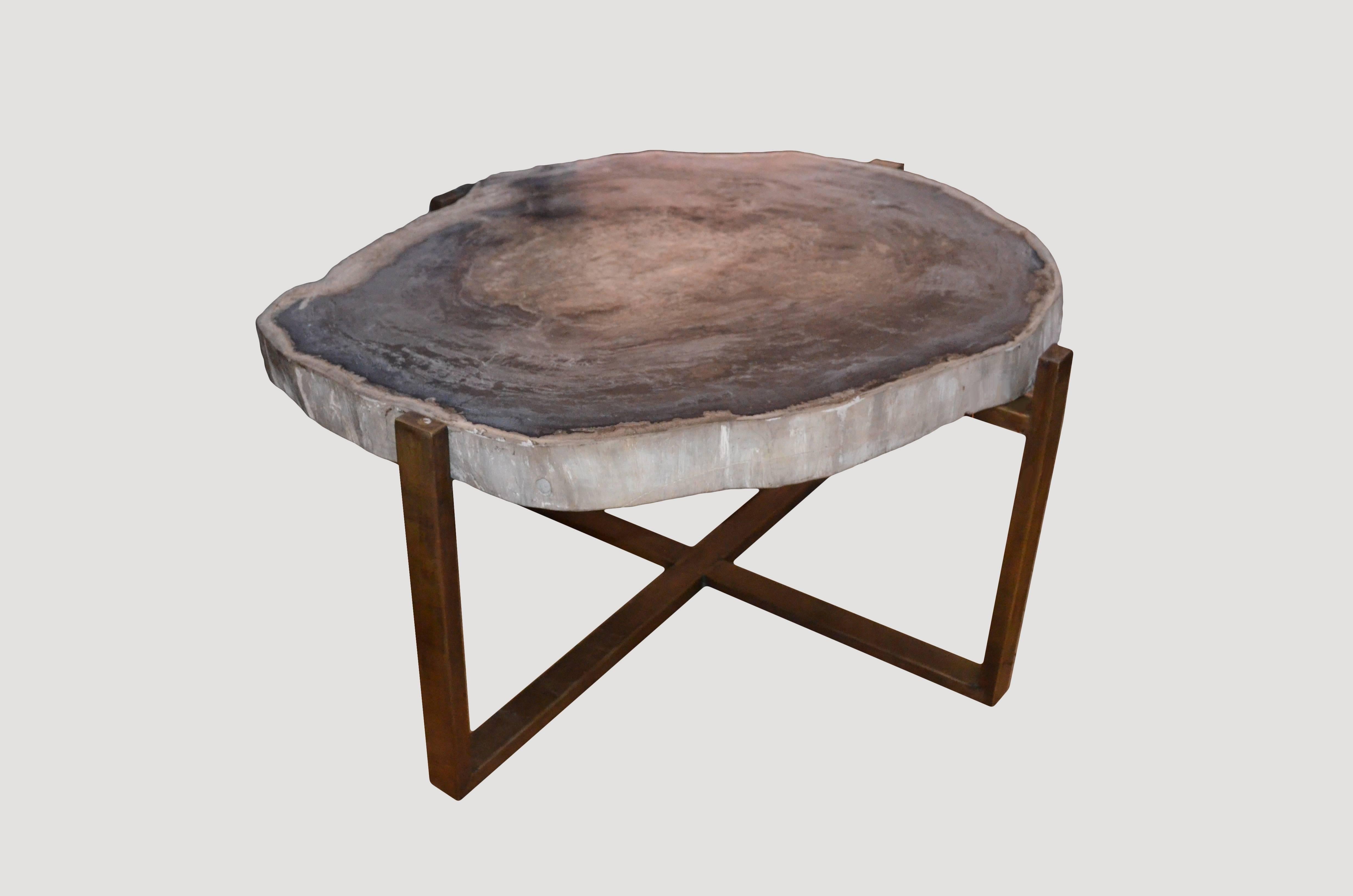 Indonesian Grey and Beige Petrified Wood Slab Table