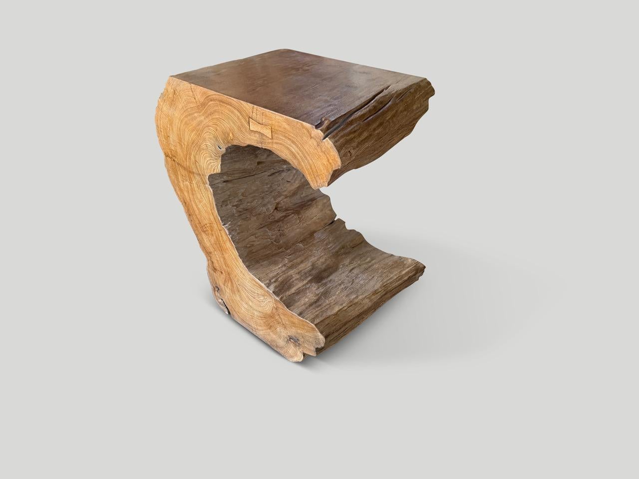 Organic Modern Andrianna Shamaris Sculptural Teak Wood Console Or Pedestal For Sale