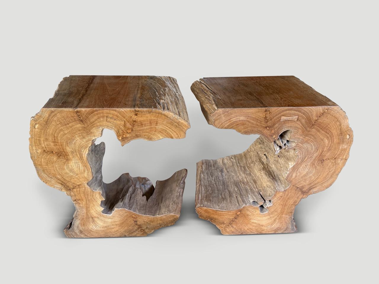 Organic Modern Andrianna Shamaris Sculptural Teak Wood Console Or Pedestal For Sale