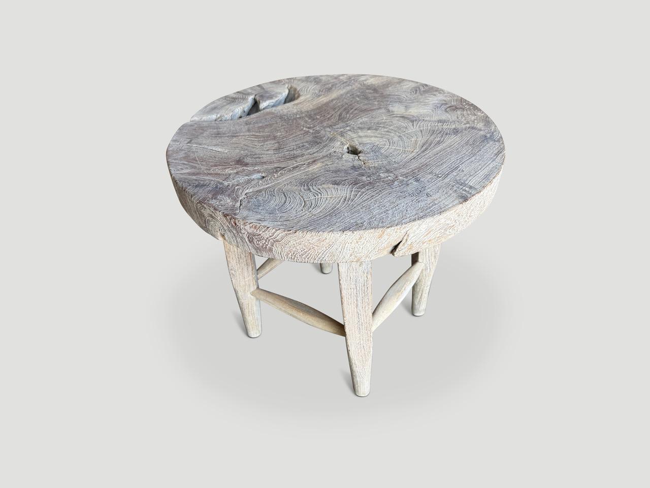 Organic Modern Andrianna Shamaris St. Barts Round Teak Wood Side Table For Sale