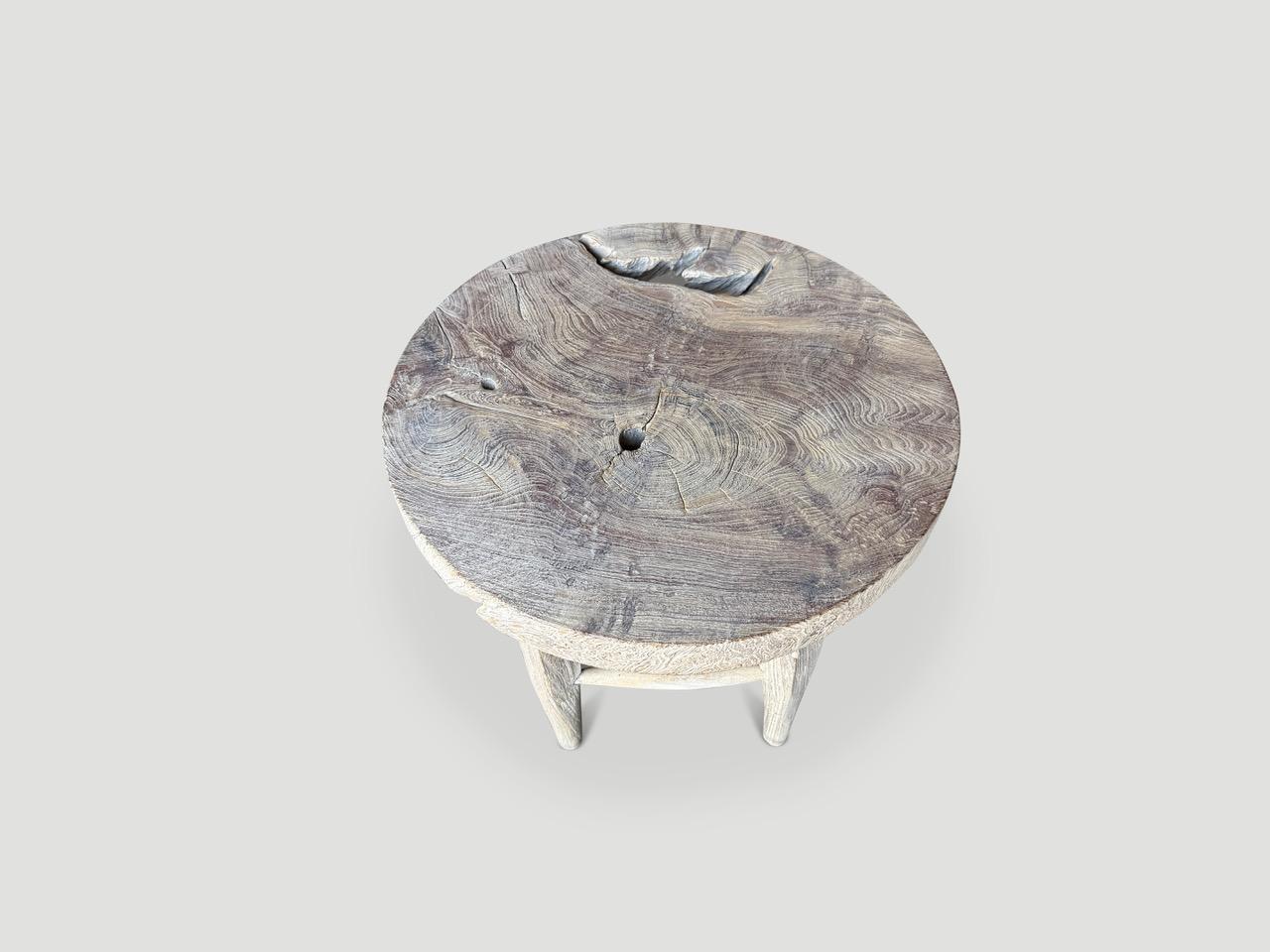 Andrianna Shamaris St. Barts Round Teak Wood Side Table In Excellent Condition For Sale In New York, NY