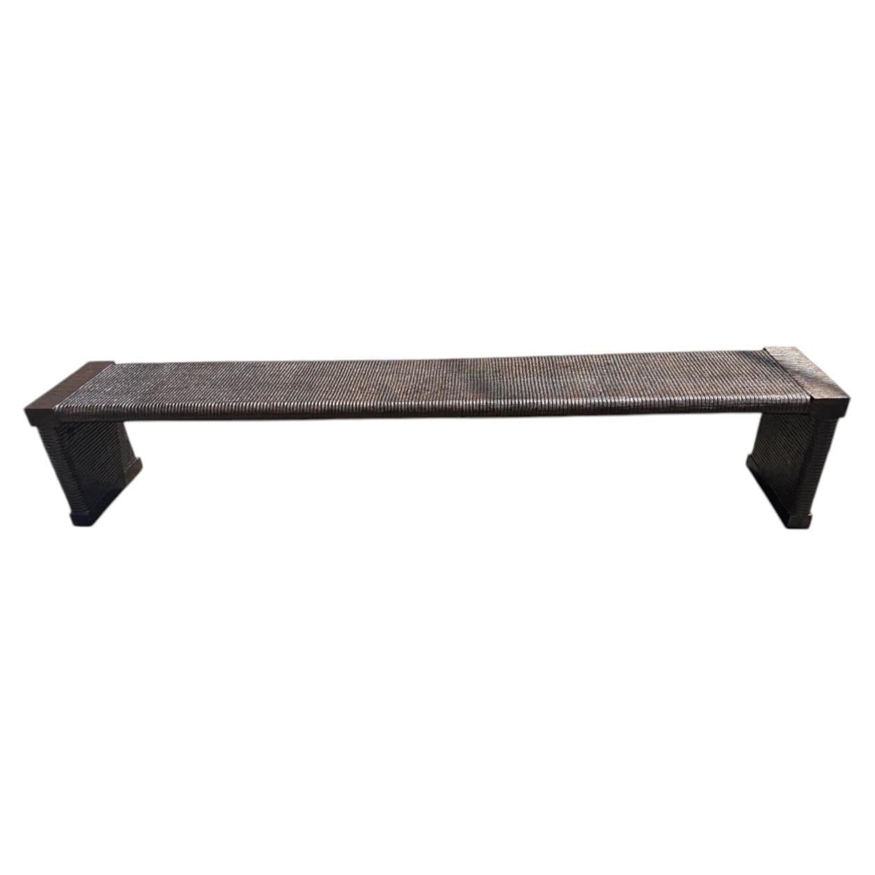 Andrianna Shamaris Teak Wood Hand Carved Bench, Minimalist Design For Sale