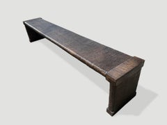 Andrianna Shamaris Teak Wood Hand Carved Bench, Minimalist Design