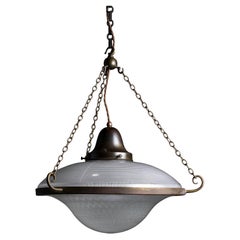 Rare 1920s XL Antique Holophane Flying Saucer Chandelier in Brass