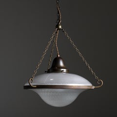 Rare 1920s XL Antique Holophane Flying Saucer Chandelier in Brass