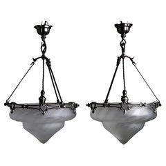 Pair of W.A.S. Benson & Powell Glass Plafonnier lights English c.1900.