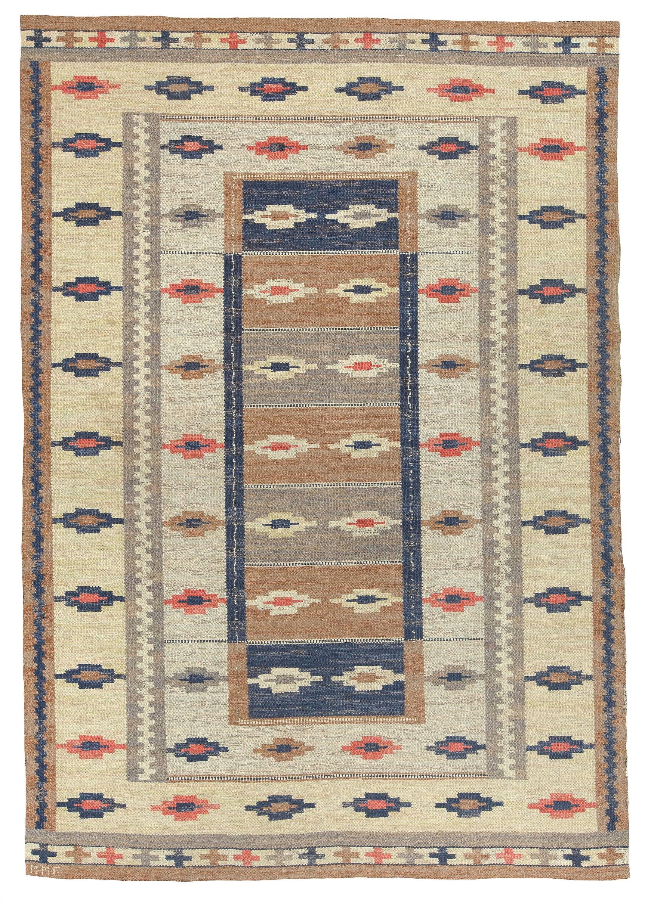 Marta Maas-Fjetterstrom 'Ljusa mattan', Swedish Handwoven Flat weave, 1928 For Sale