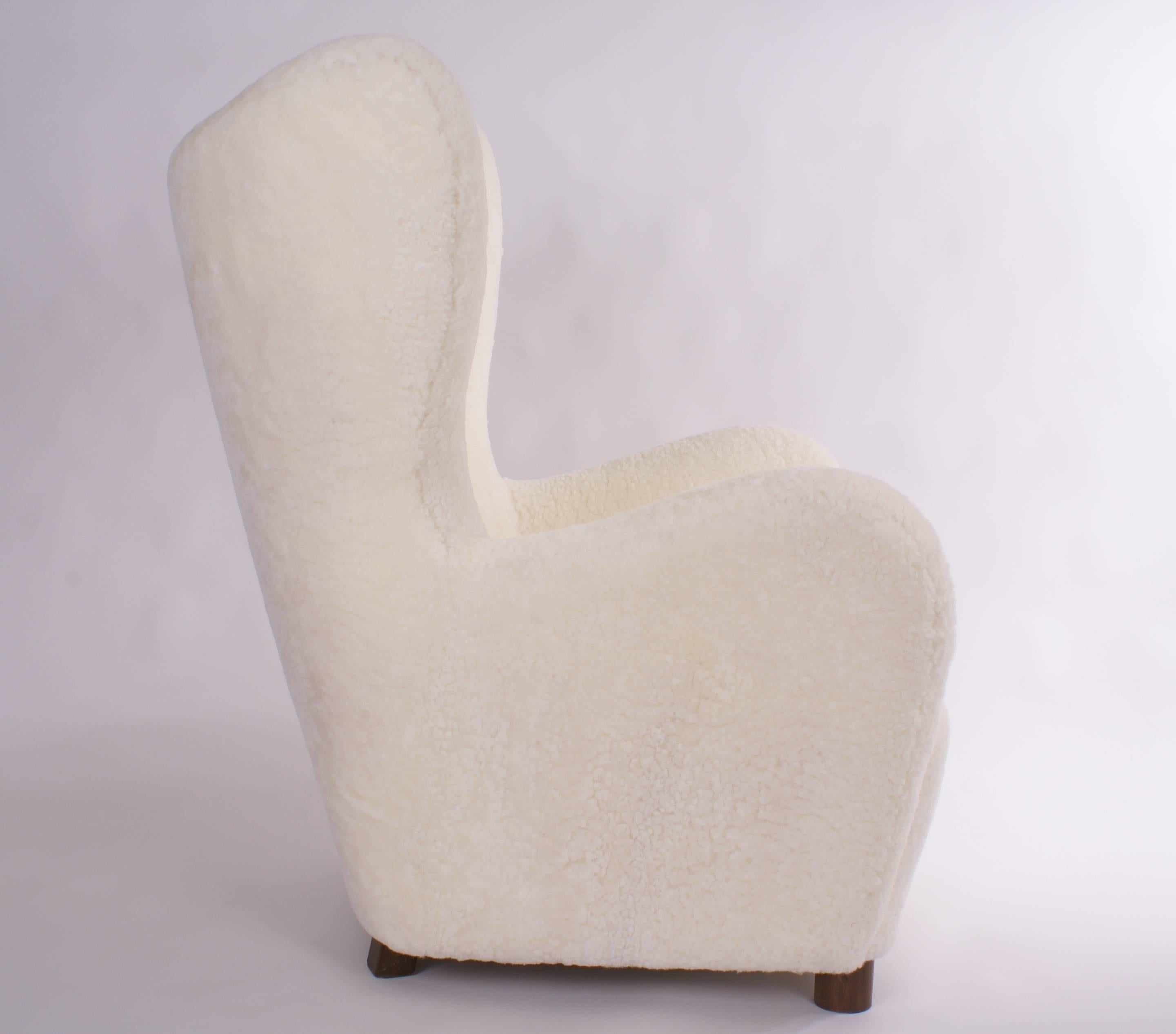 Danish 1940s Lounge Chair Upholstered in Sheepskin 2