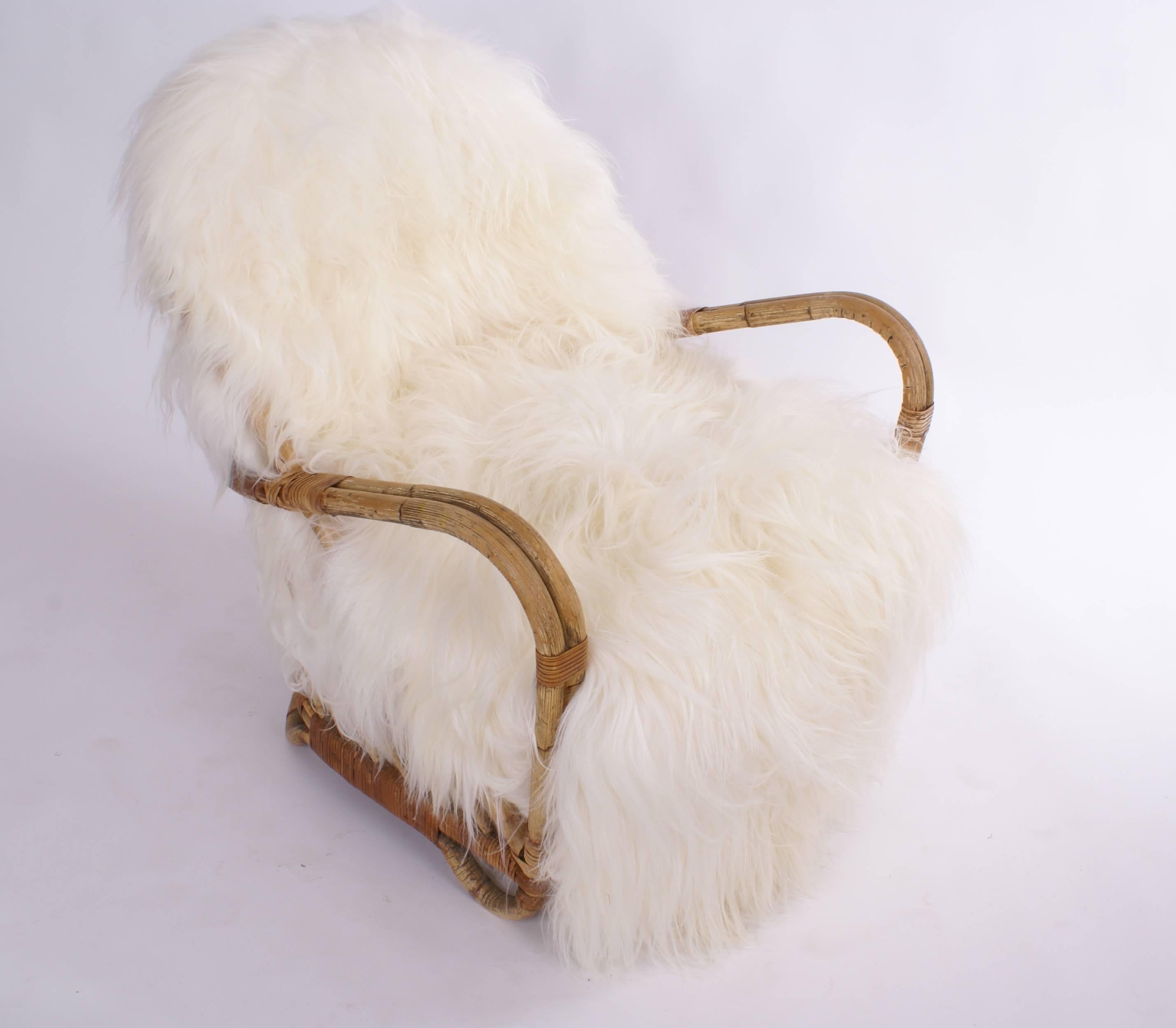 Danish  Arne Jacobsen Wicker Chair in Sheepskin