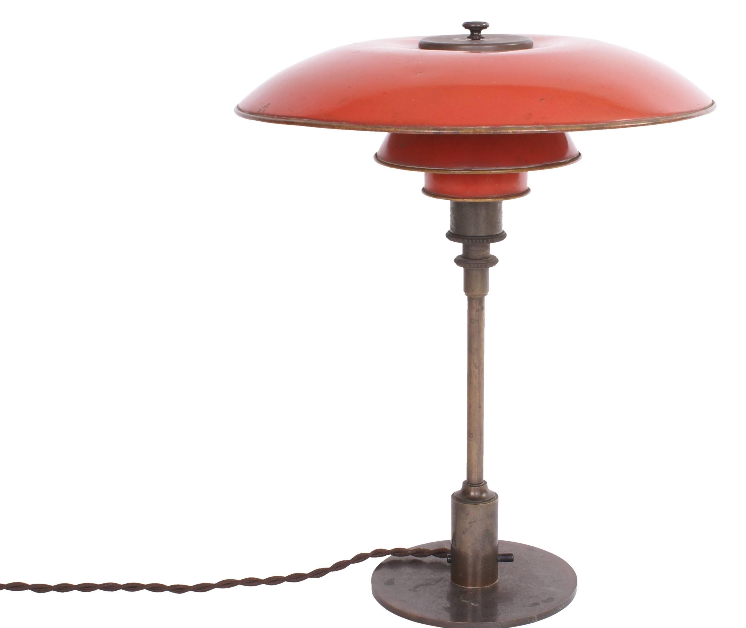 Danish Poul Henningsen PH 3.5/2 Desk Lamp with Red Copper shades - dated 1926-28 For Sale