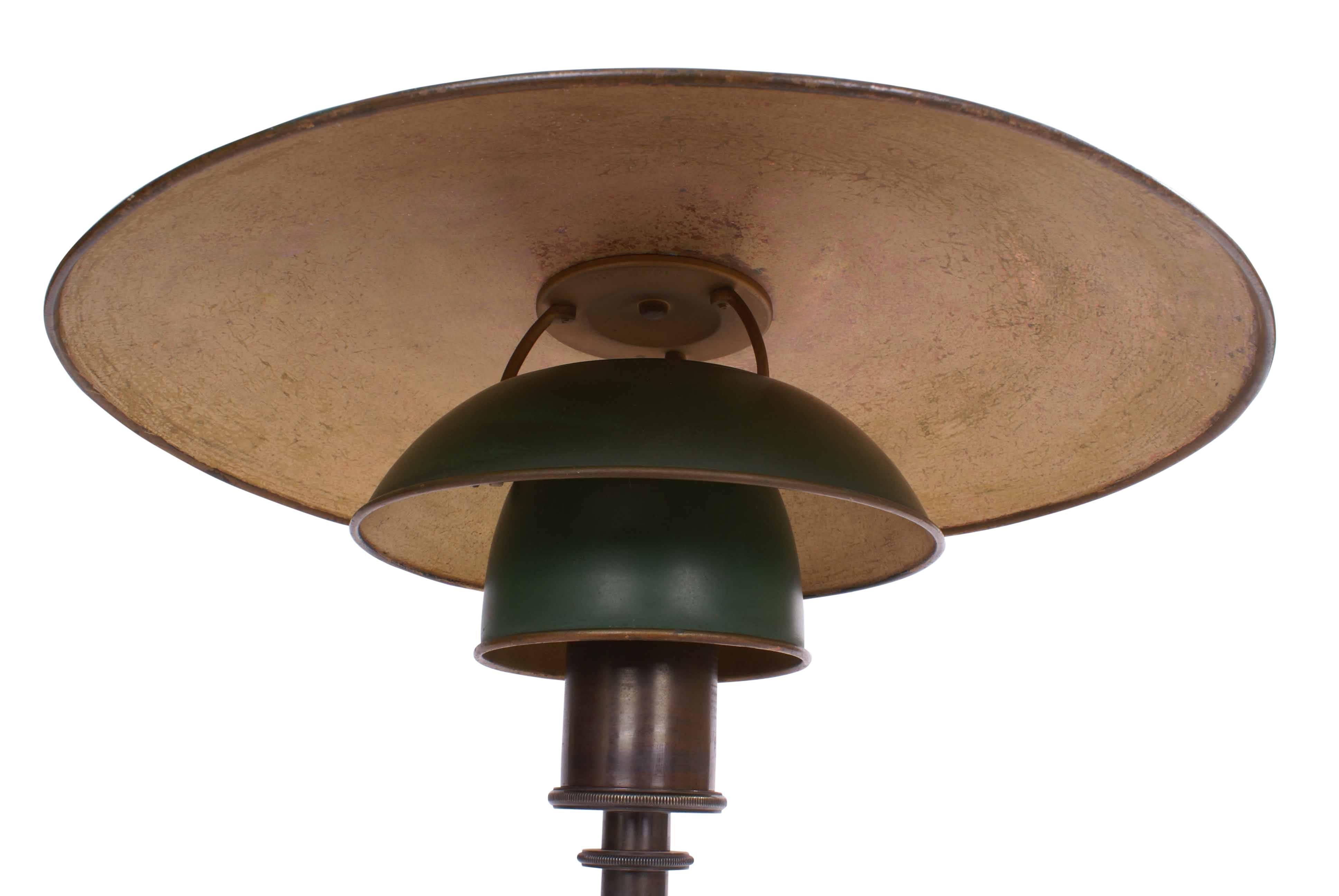 Danish Poul Henningsen 'PH 4/3' Desk Lamp with Green Copper Shades, 1926-1928 For Sale