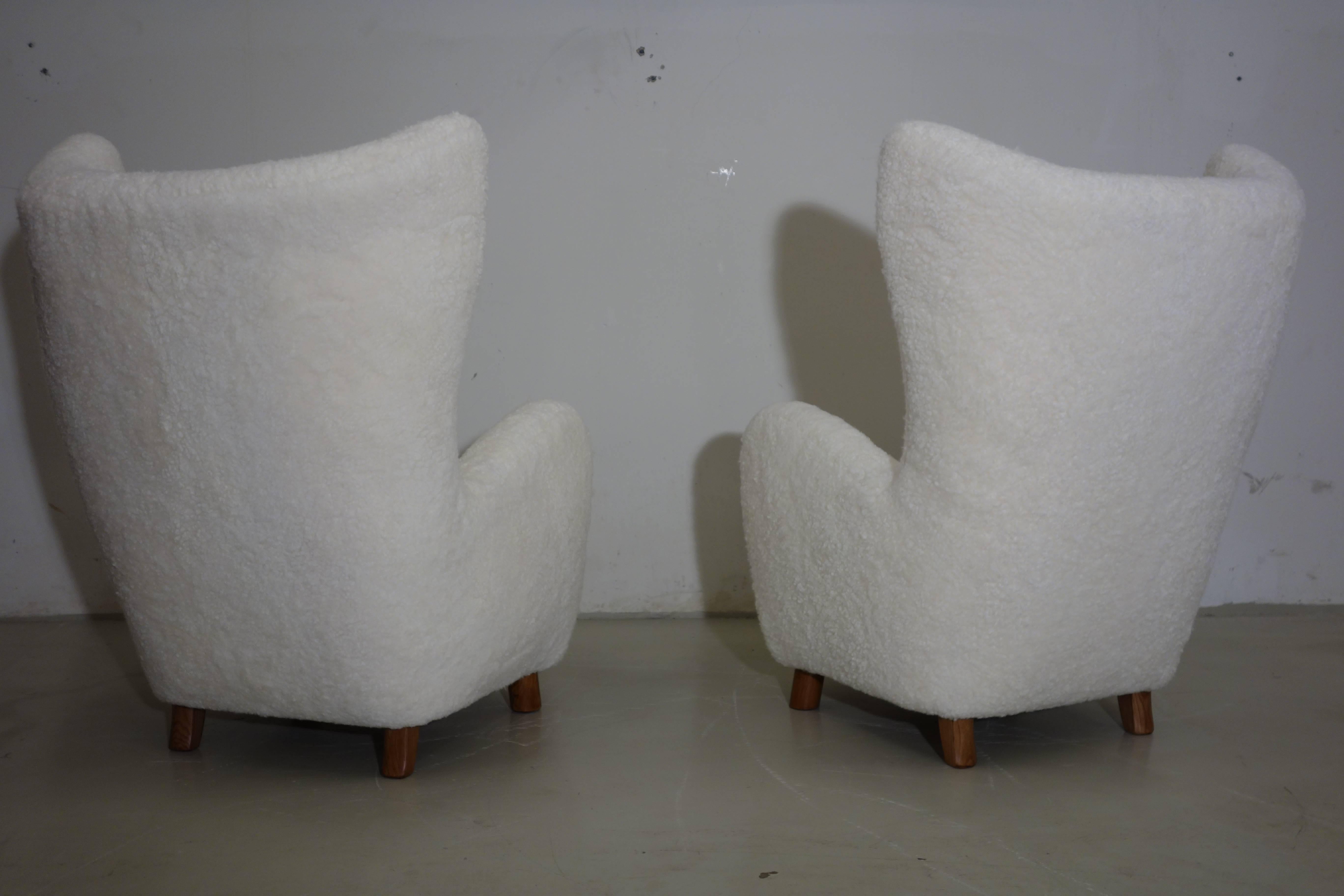 Mid-20th Century Mogens Lassen Pair of 1940s Easy Chairs in Sheepskin For Sale