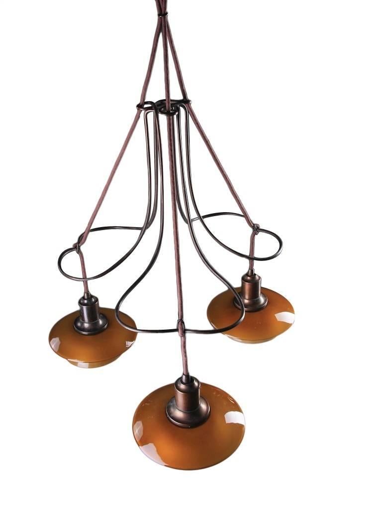 Danish Poul Henningsen 'Butterfly' Chandelier with Amber Colored Glass, 1930s