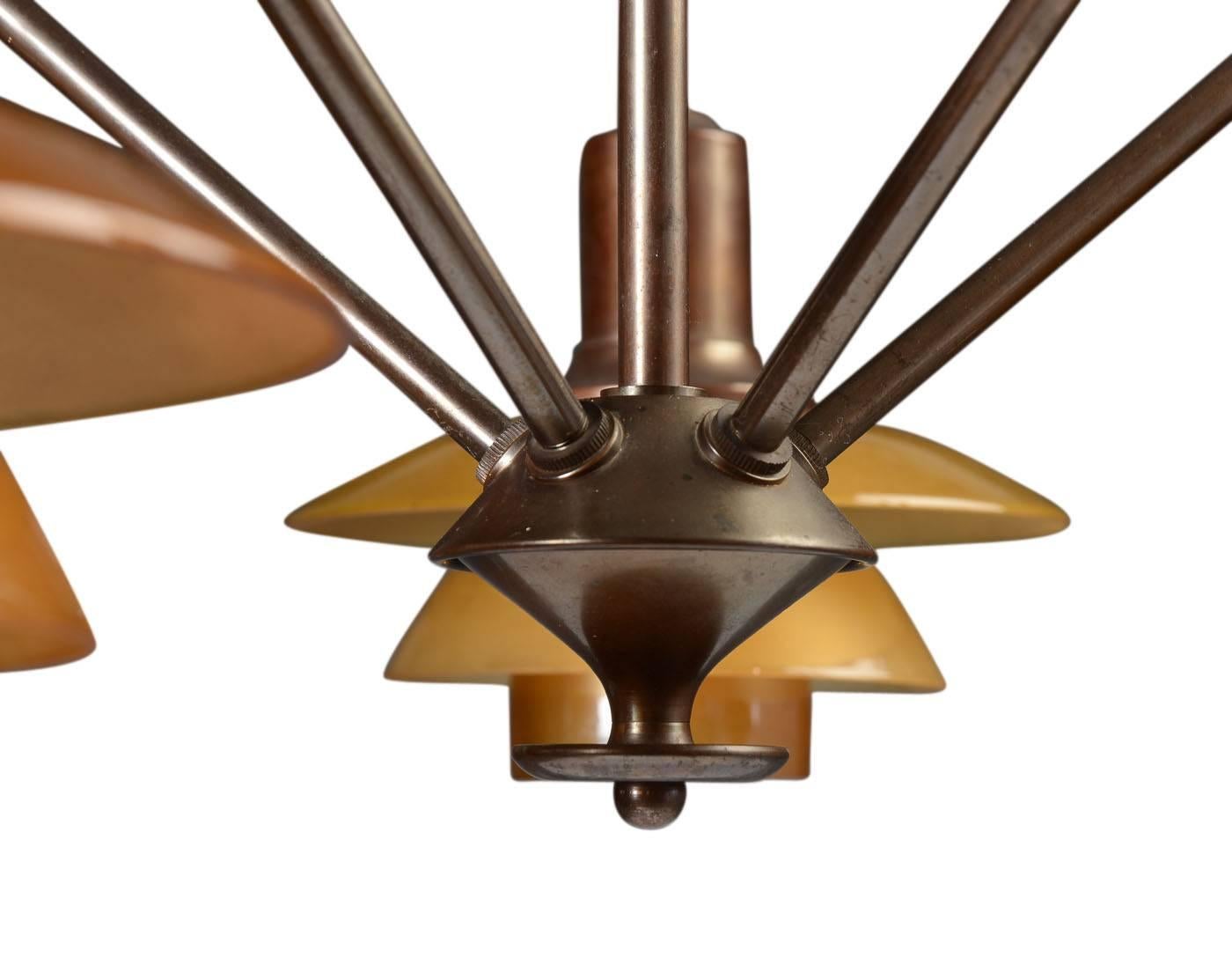 Scandinavian Modern Poul Henningsen 'Emperor' Chandelier with Amber Colored Glass, 1930s