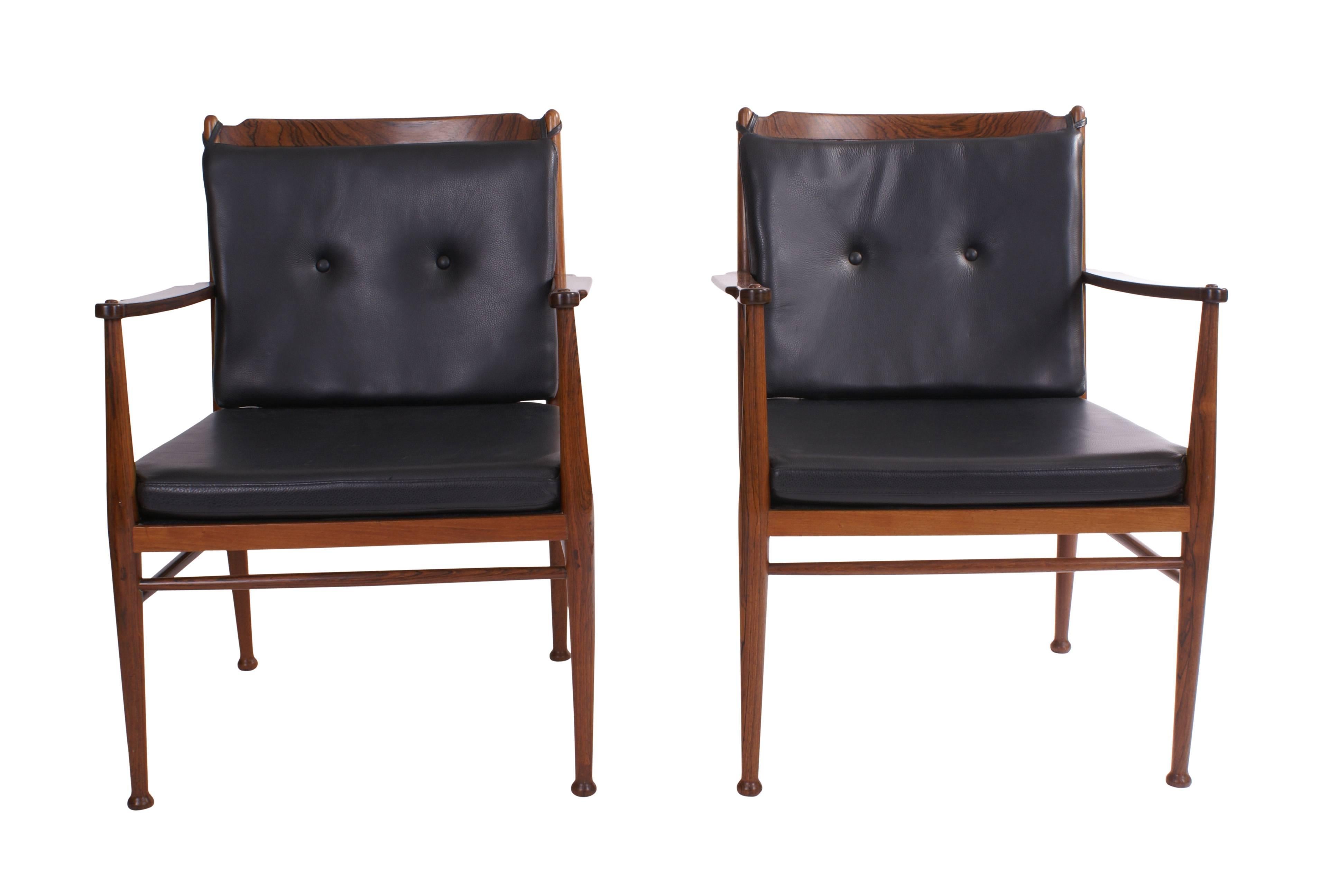 Danish Peter Hvidt & Orla Mølgaard Nielsen Pair of Solid Brazilian Rosewood Armchairs For Sale