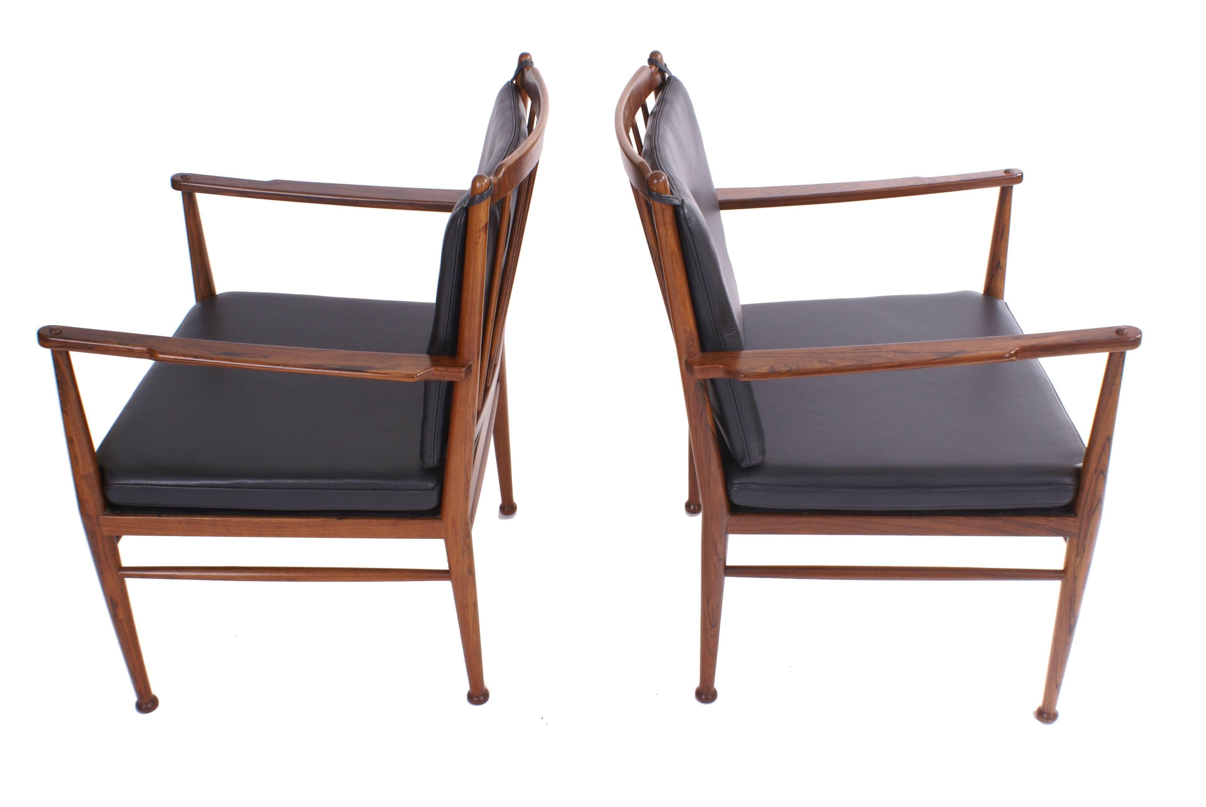 Mid-20th Century Peter Hvidt & Orla Mølgaard Nielsen Pair of Solid Brazilian Rosewood Armchairs For Sale