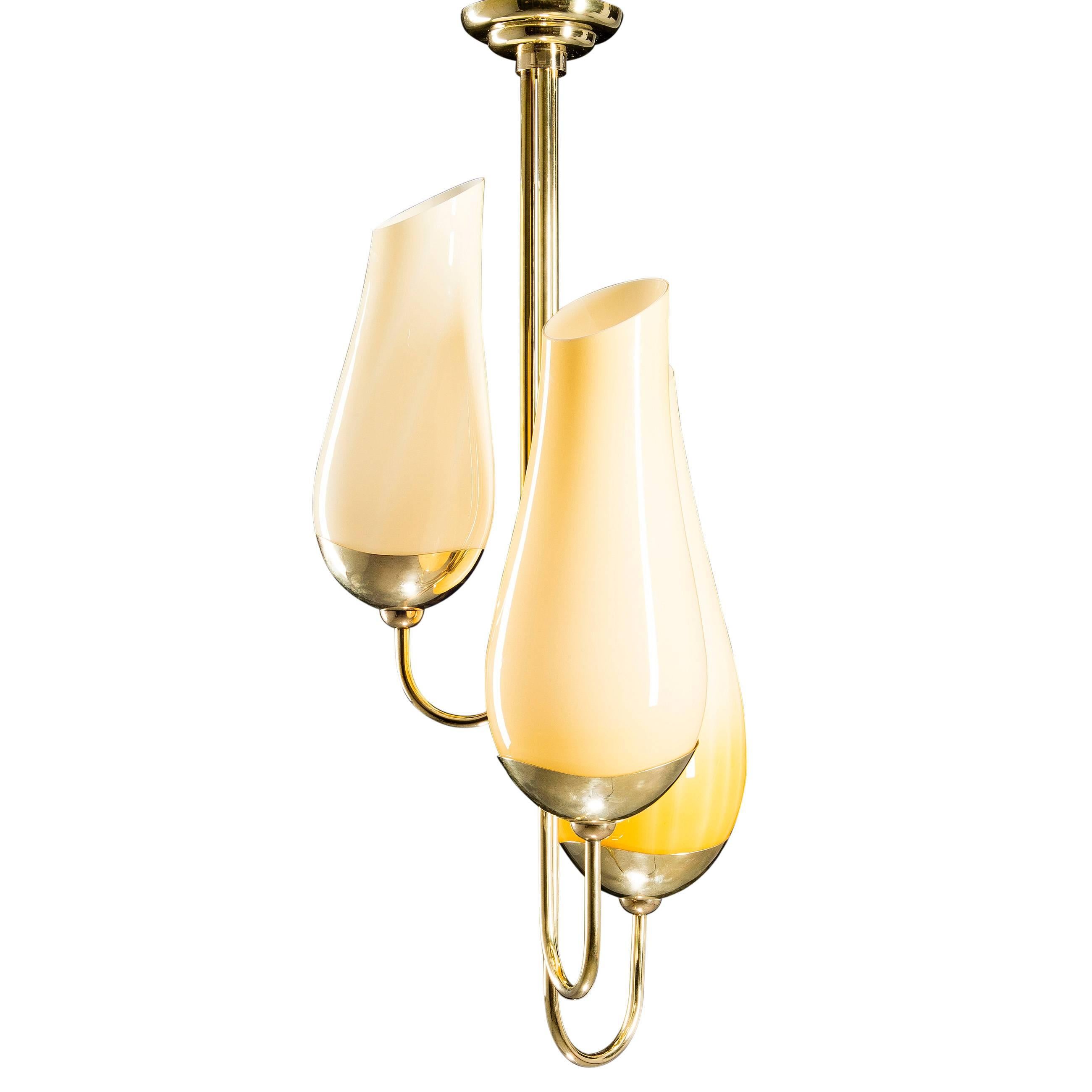 Scandinavian Modern Paavo Tynell Large Pendant in Brass and Glass for Idman, 1950s
