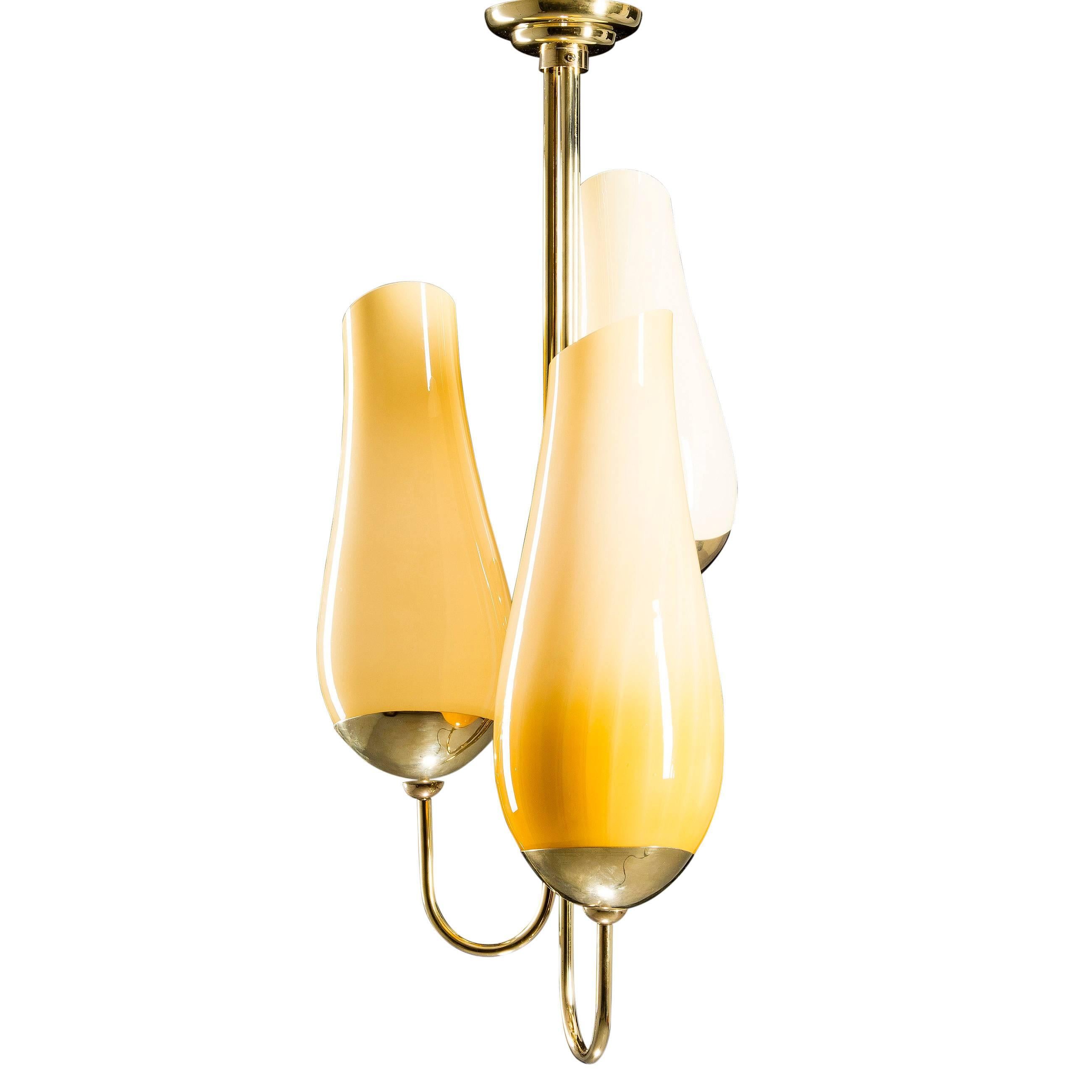 Finnish Paavo Tynell Large Pendant in Brass and Glass for Idman, 1950s