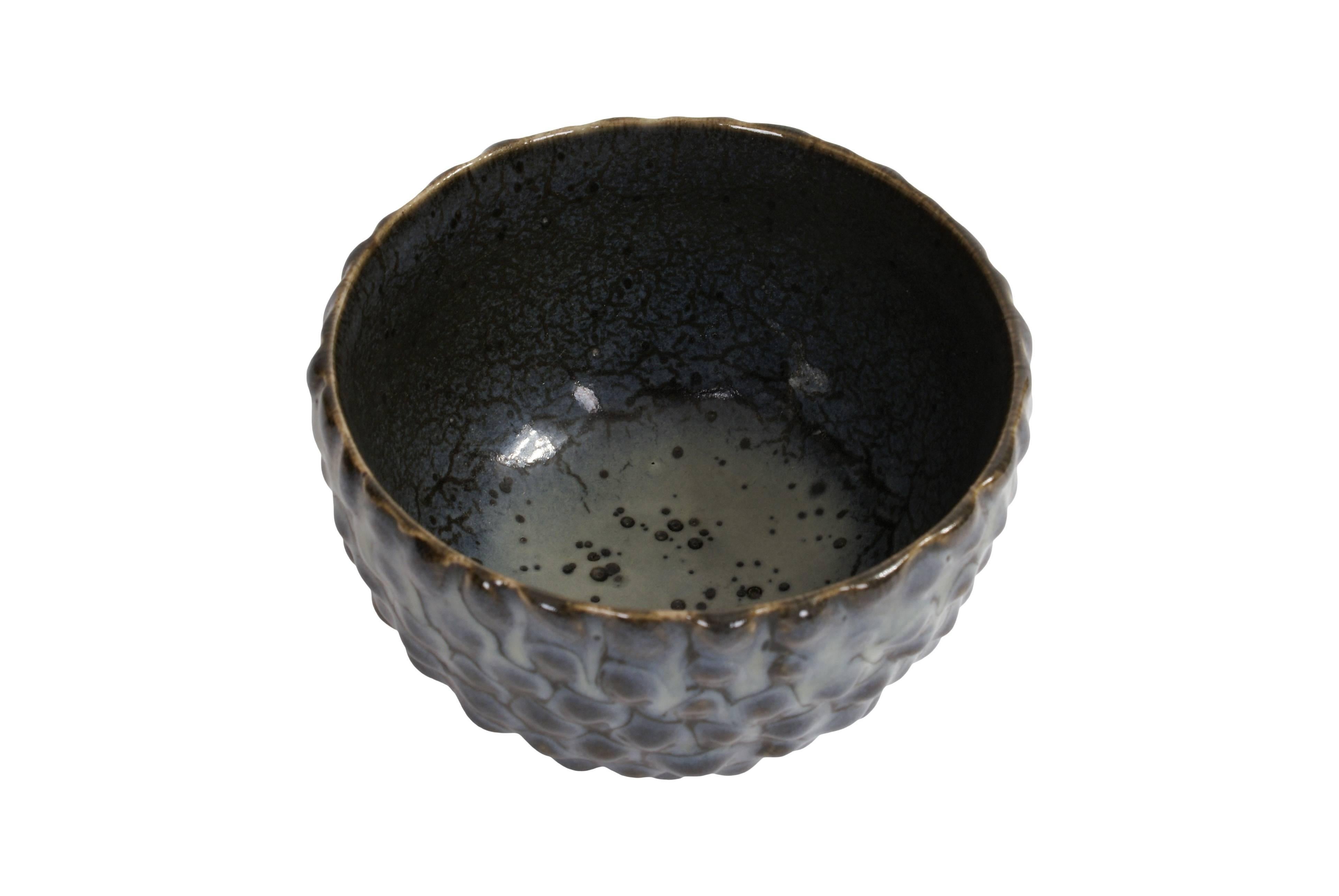 Stoneware Axel Salto Bowl in Budded Style and Butterfly Wing Glaze for Royal Copenhagen