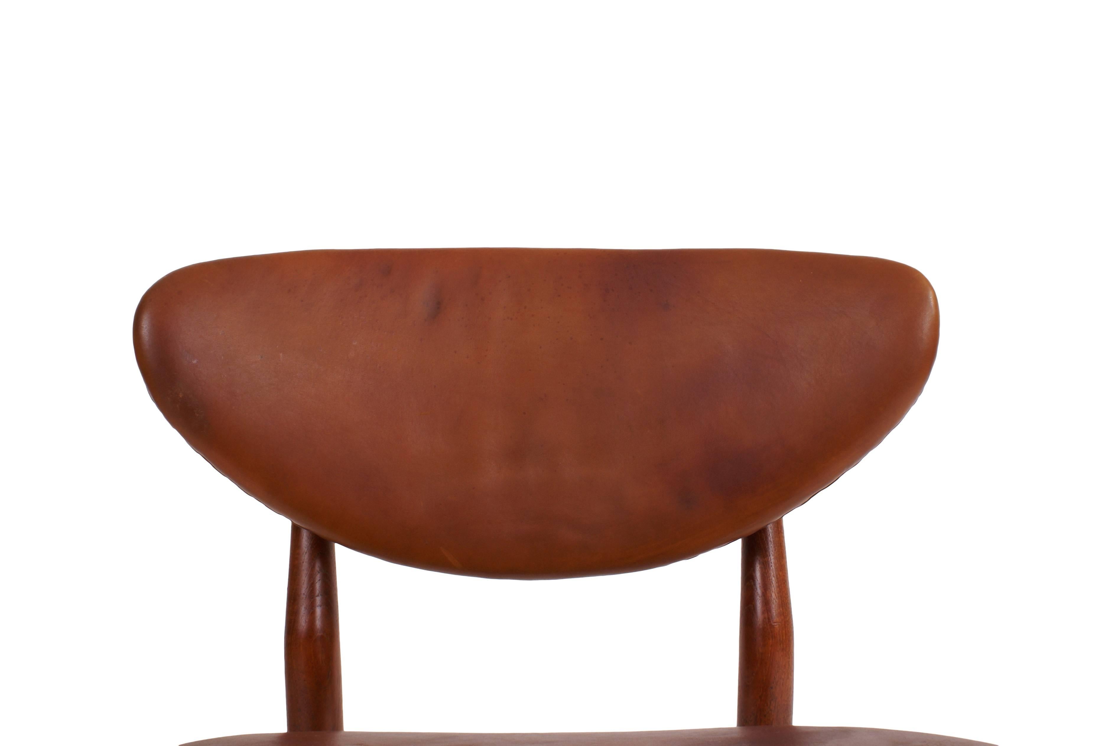 Danish Finn Juhl NV55 Chair for Niels Vodder in Teak and Natural Leather, 1955