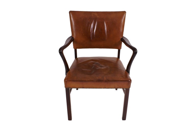 Jacob Kjaer Chair in Rosewood and Patinated Natural Leather For Sale at