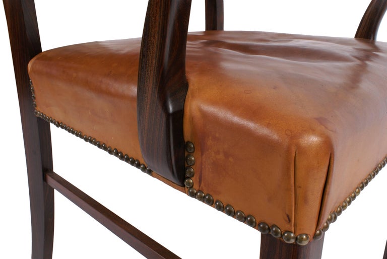 Jacob Kjaer Chair in Rosewood and Patinated Natural Leather For Sale at