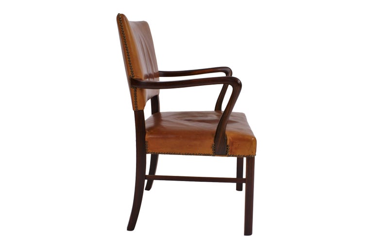 Jacob Kjaer Chair in Rosewood and Patinated Natural Leather For Sale at