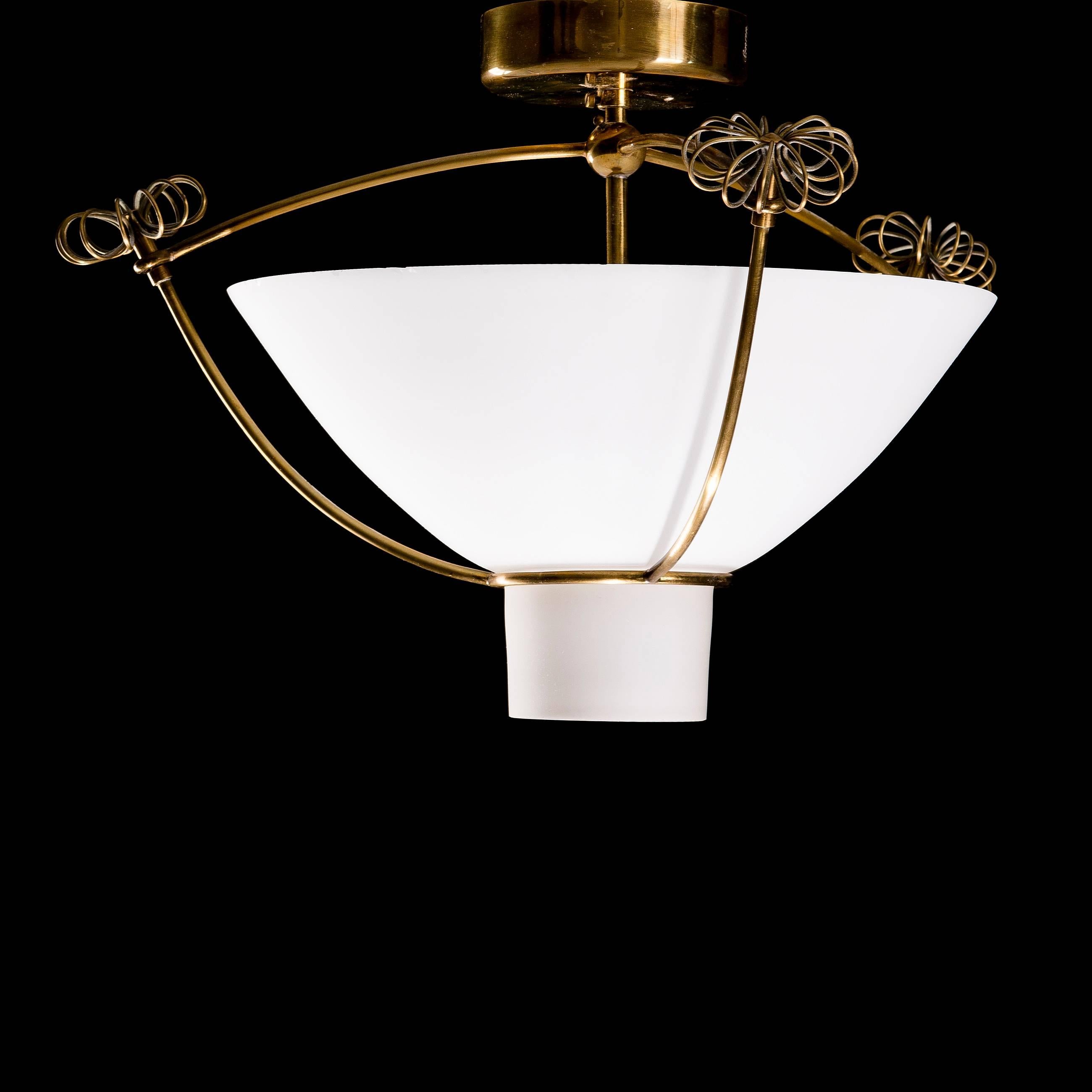 Finnish Paavo Tynell Pendant in Brass and Glass for Idman, 1960s