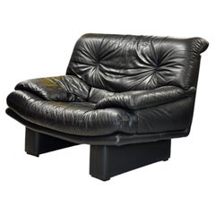 Rare Oversized Italian Black Leather Lounge Chair, circa 1980