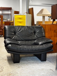 Rare Oversized Italian Black Leather Lounge Chair, circa 1980
