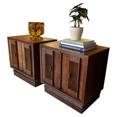 Brutalist Nightstand Tables, Walnut, Canada, Vintage Design, 1972