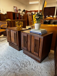 Brutalist Nightstand Tables, Walnut, Canada, Vintage Design, 1972