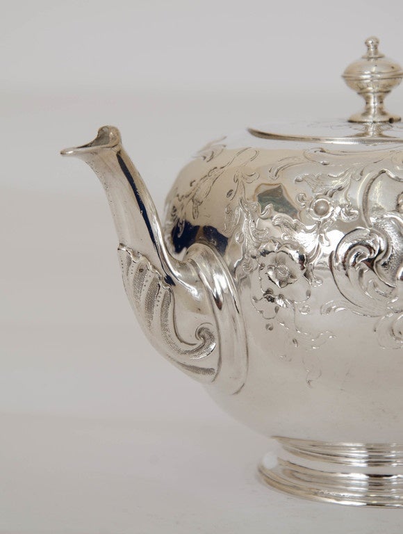 Antique Silver Victorian Chased Bullet Bachelor Tea Pot